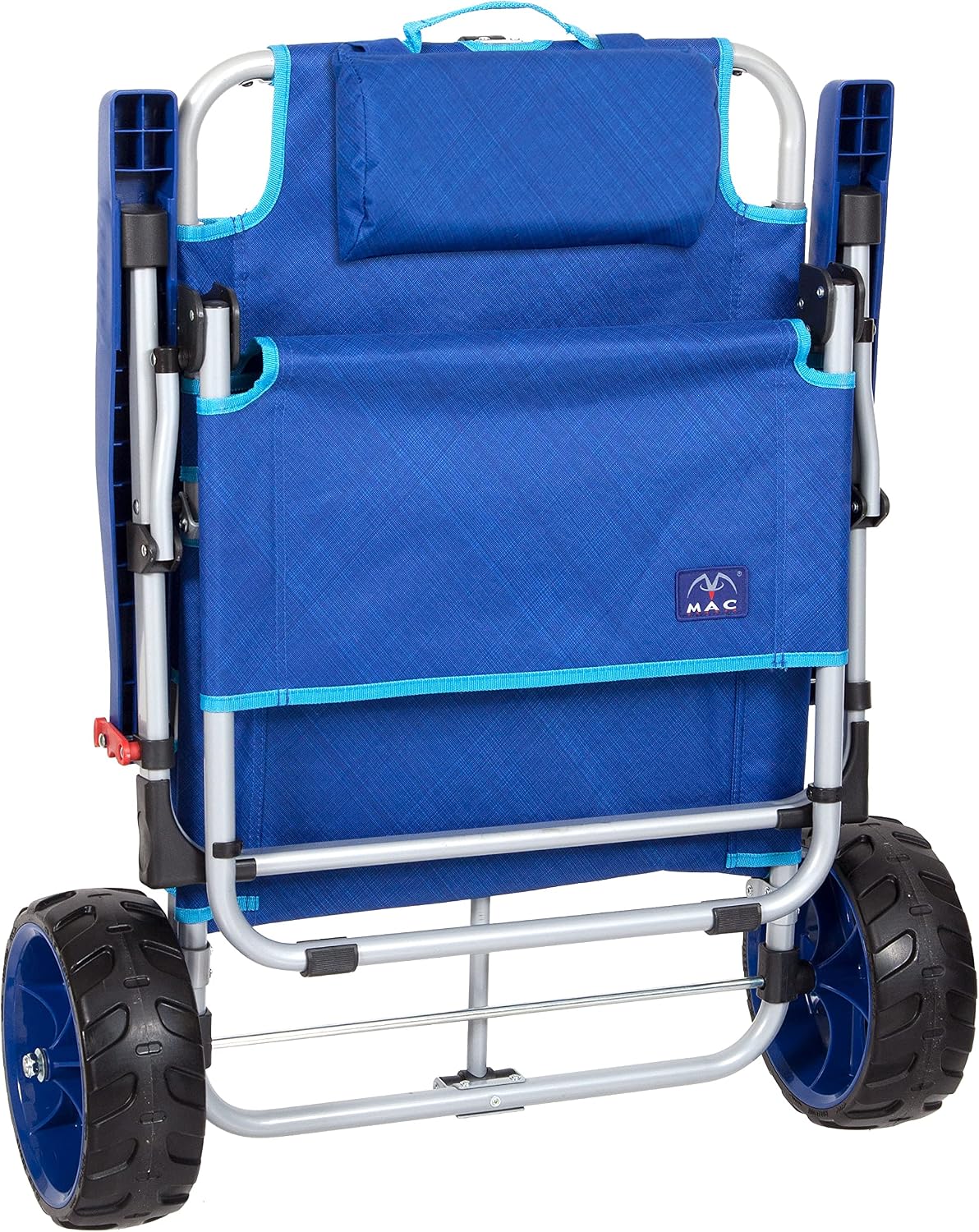 Mac Sports Beach Day Foldable Chaise Lounge Chair with Integrated Wagon Pull Cart Combination and Heavy Wheels - Perfect for Beach, Backyard