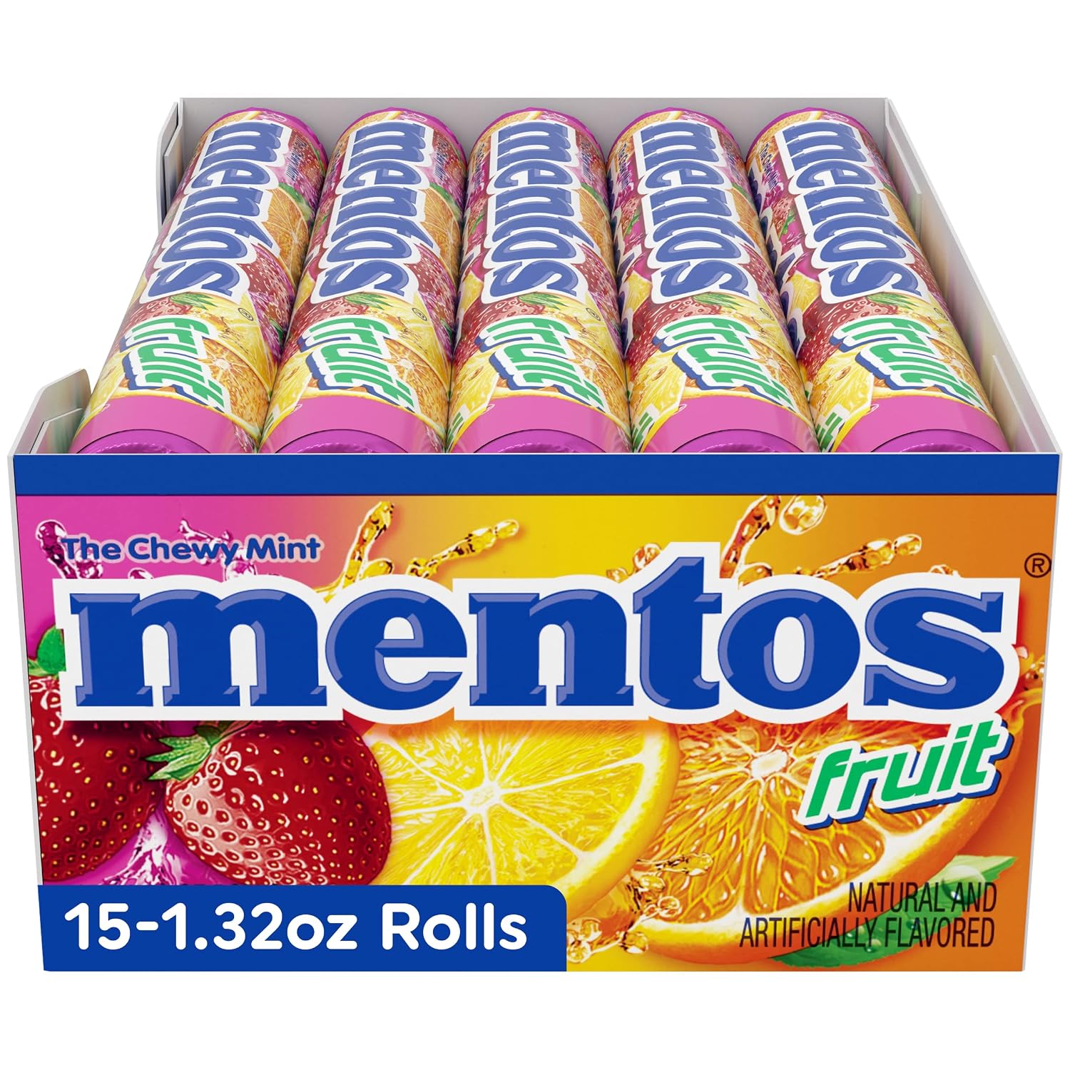 Mentos Chewy Mint Candy Roll, Cinnamon, 14 Pieces Per Roll, 15 Count Pack