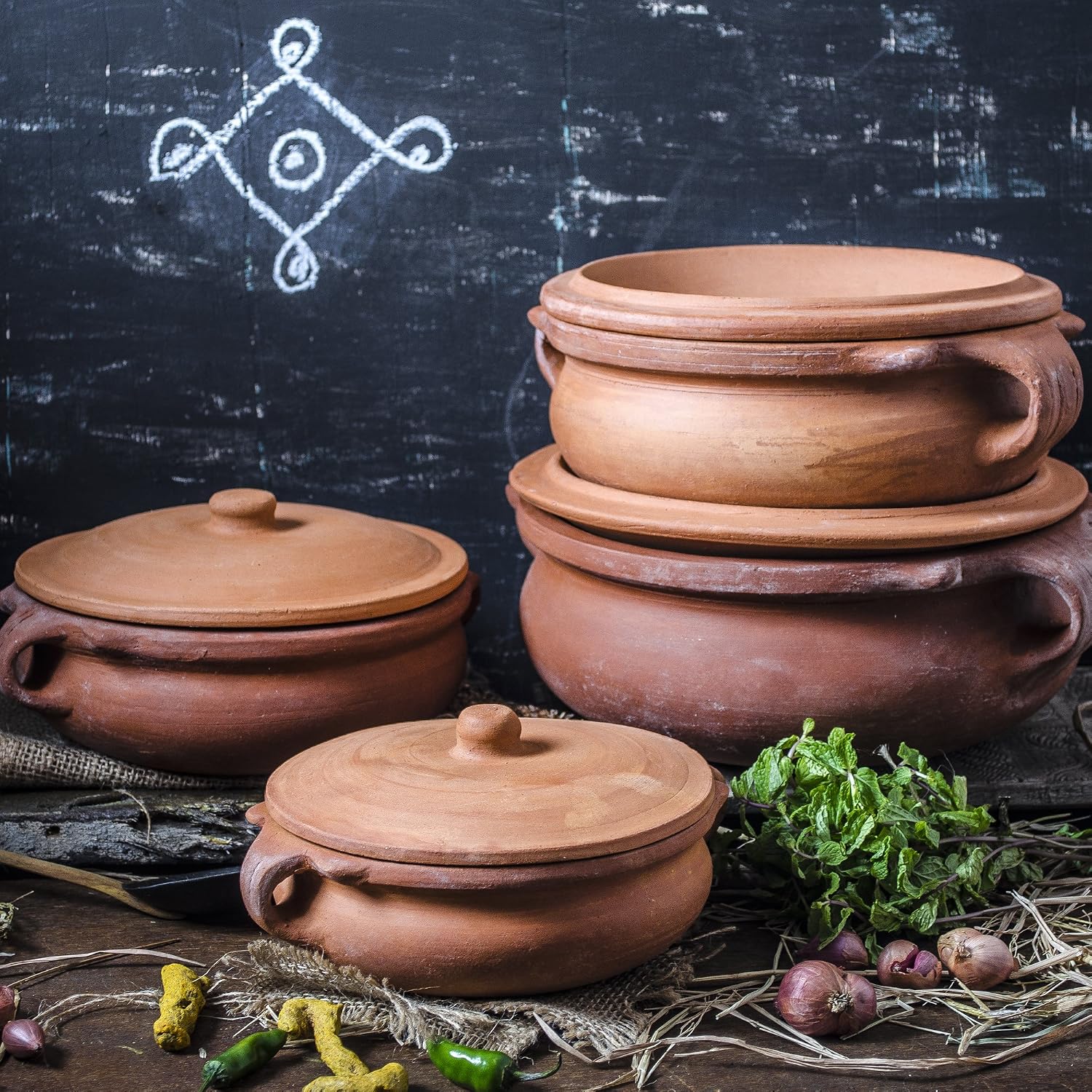 Ancient Cookware, Indian Clay Curry Pot, Medium, 8 Inch, 1.5 Quarts