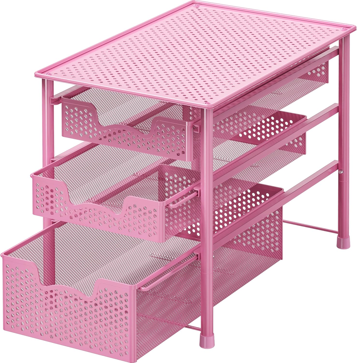 Simple Houseware Stackable 3 Tier Sliding Basket Organizer Drawer, Silver