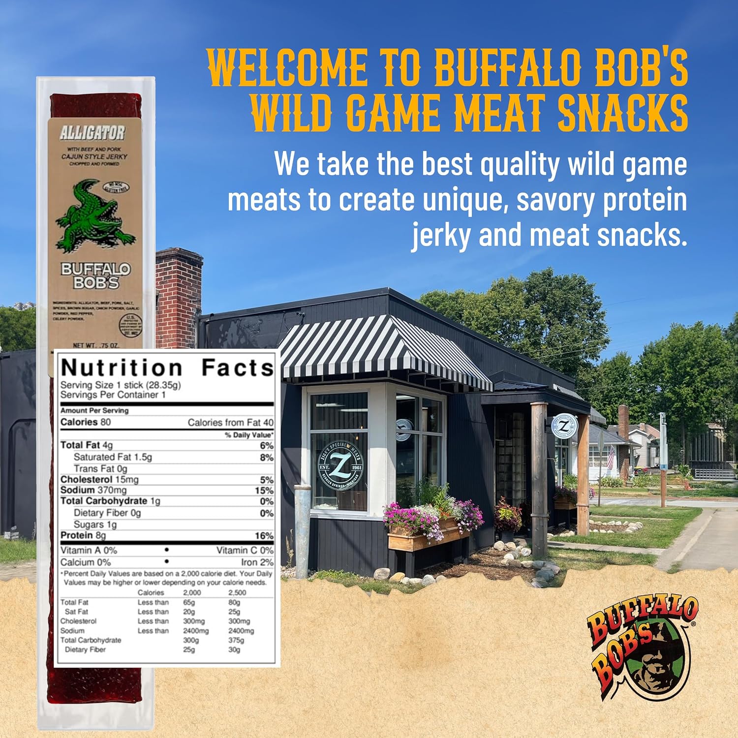 Buffalo Bob's Wild Game Meat Snacks (1oz Stick, 10 Pack) Exotic Variety Assortment Sampler, Gift for Men/Dad, Stocking Stuffer, Adventure Enthusiast