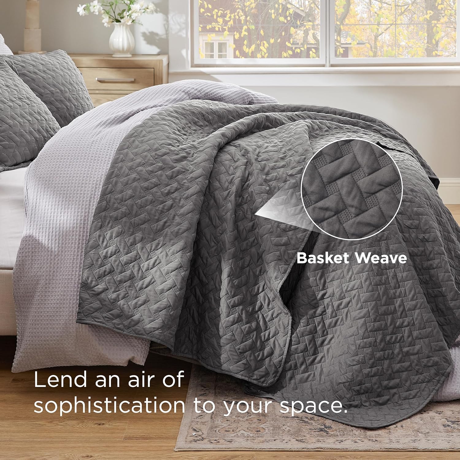 Bedsure Quilts Queen Size - Grey Bedspreads Queen Size with Basket Weave Pattern, Soft Quilt Bedding Set, Lightweight Comforter Set Coverlet for All Seasons with 2 Pillow Shams (90" x 96")