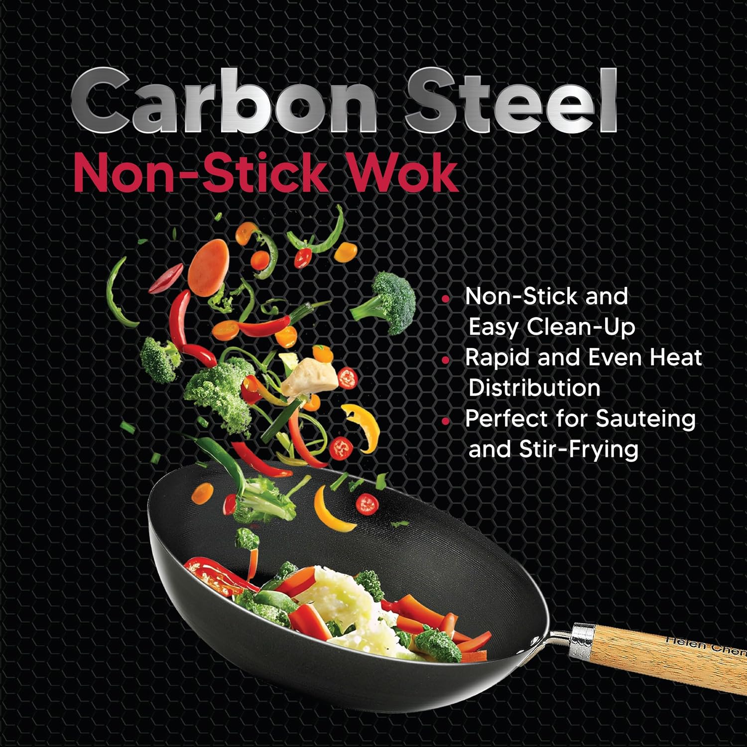 Helen's Asian Kitchen Xylan Non-Stick Wok, 12-Inch Flat Bottom Wok