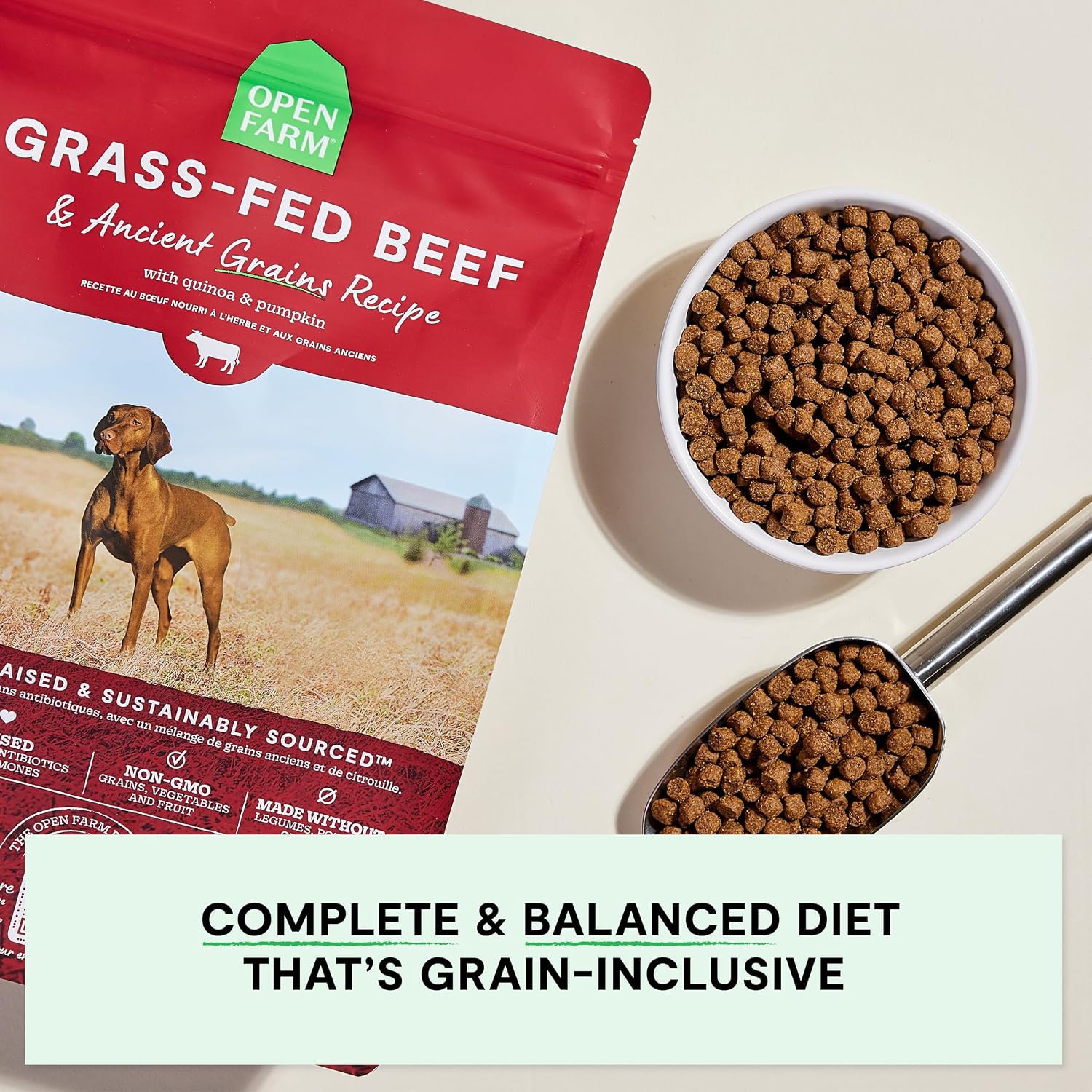 Open Farm Ancient Grains Dry Dog Food, Grass-Fed Beef Kibble, 11lb Bag