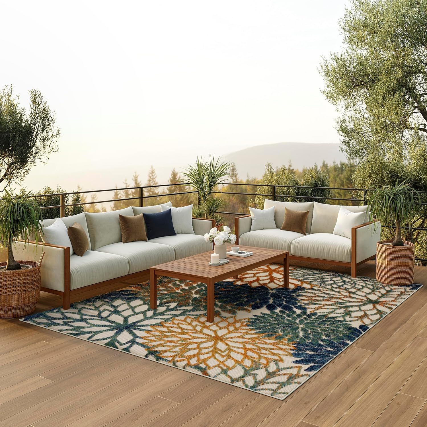 Nourison Home Aloha Indoor/Outdoor Black White 2'8" x 4' Area Rug, Tropical, Botanical, Easy Cleaning, Non Shedding, Bed Room, Living Room