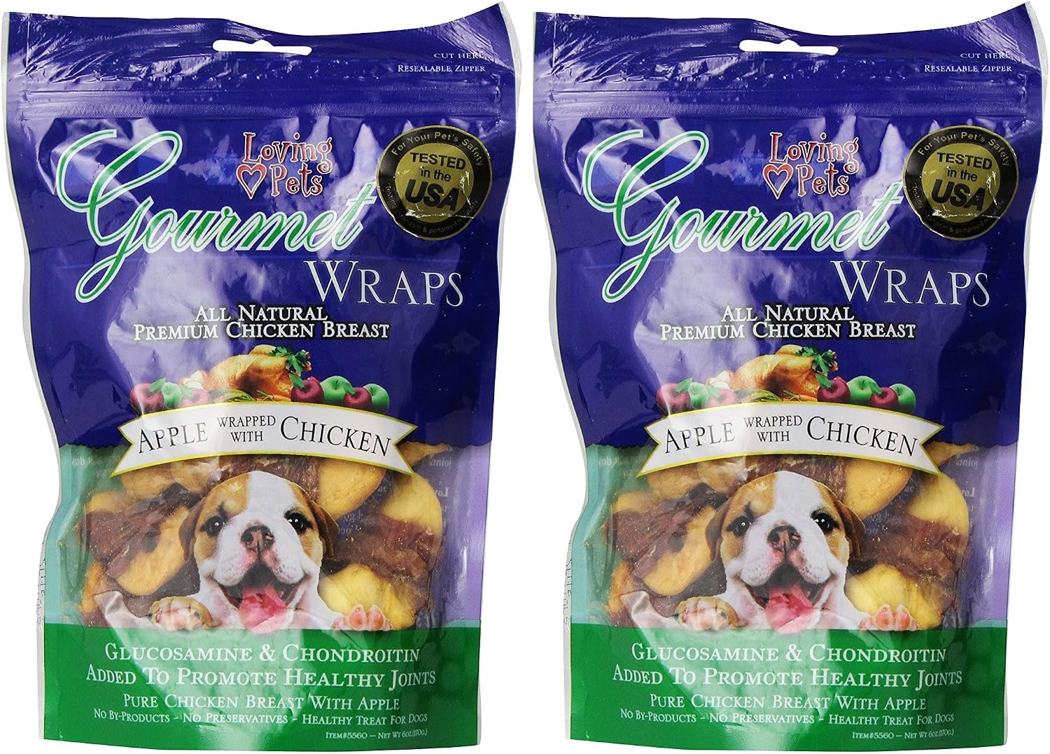 (2 Pack) Loving Pets All Natural Premium Apple and Chicken Wraps with Glucosamine and Chondroitin Dog Treats, 6 oz