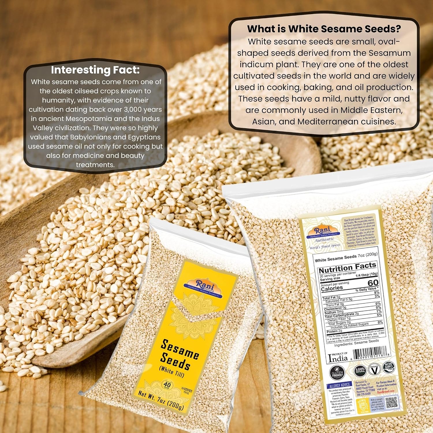Rani Sesame Seeds Whole Brown, Raw (Till) 28oz (800gm) ~ All Natural | Gluten Friendly | NON-GMO | Vegan | Indian Origin
