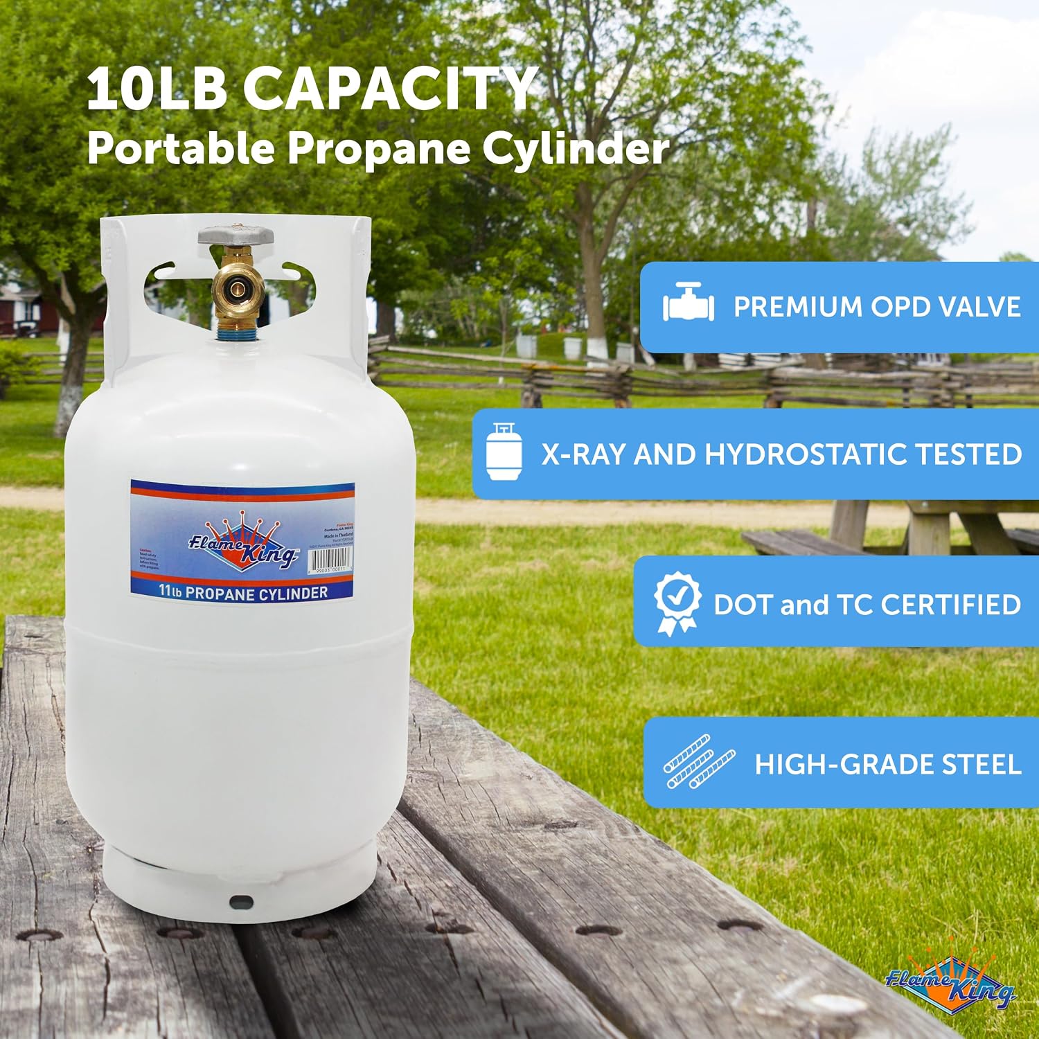 Flame King 10LB Steel Propane Tank Cylinder with Type 1 Overflow Protection Device Valve, Great for Camping, Fire Pits, Heaters, Grills, Overlanding