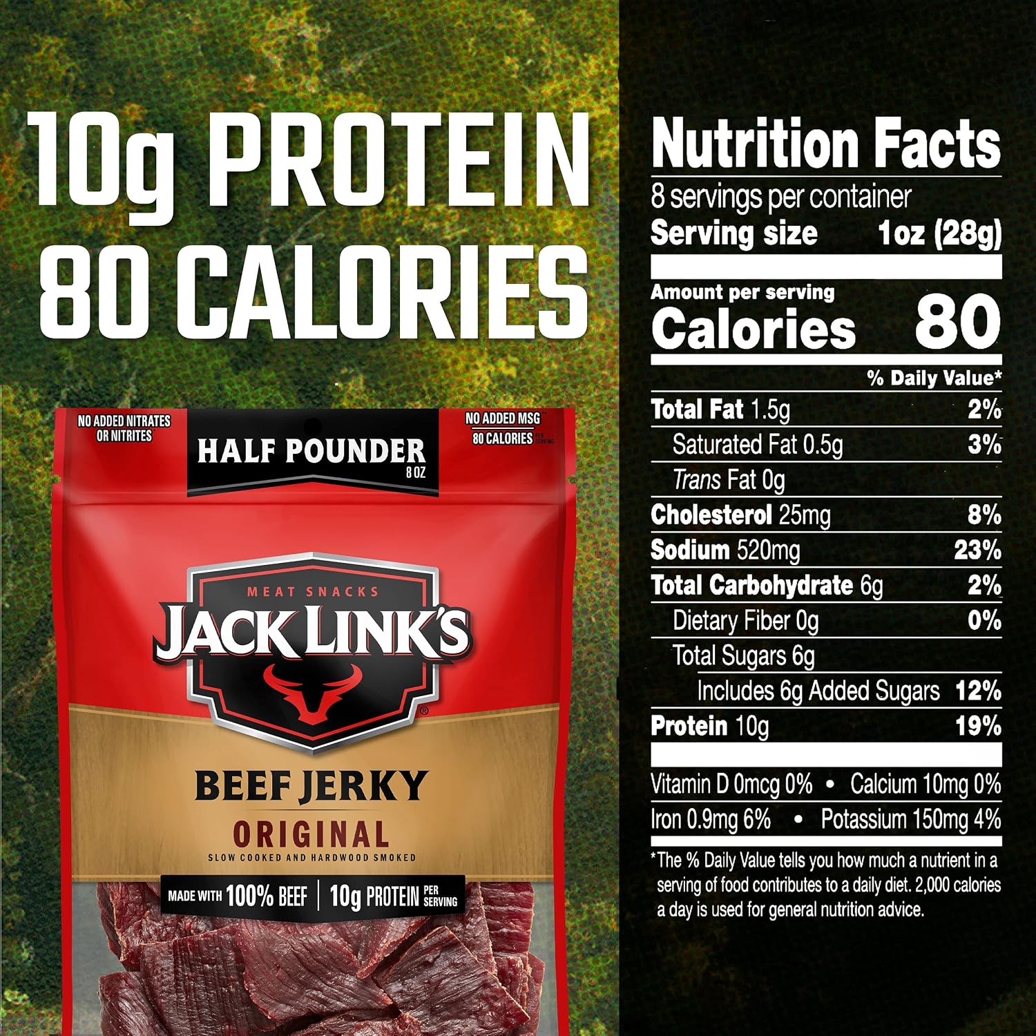 Jack Link's Peppered Beef Jerky Half Pounder - 8 oz Large Jerky Bag - Ready to Eat Real Meat Protein Snacks - 9g Protein per Serving - Made with 100% Real Beef | Large Jerky Bag - Ready to Eat Real Meat Protein Snacks - 9g Protein per Serving - Made with…
