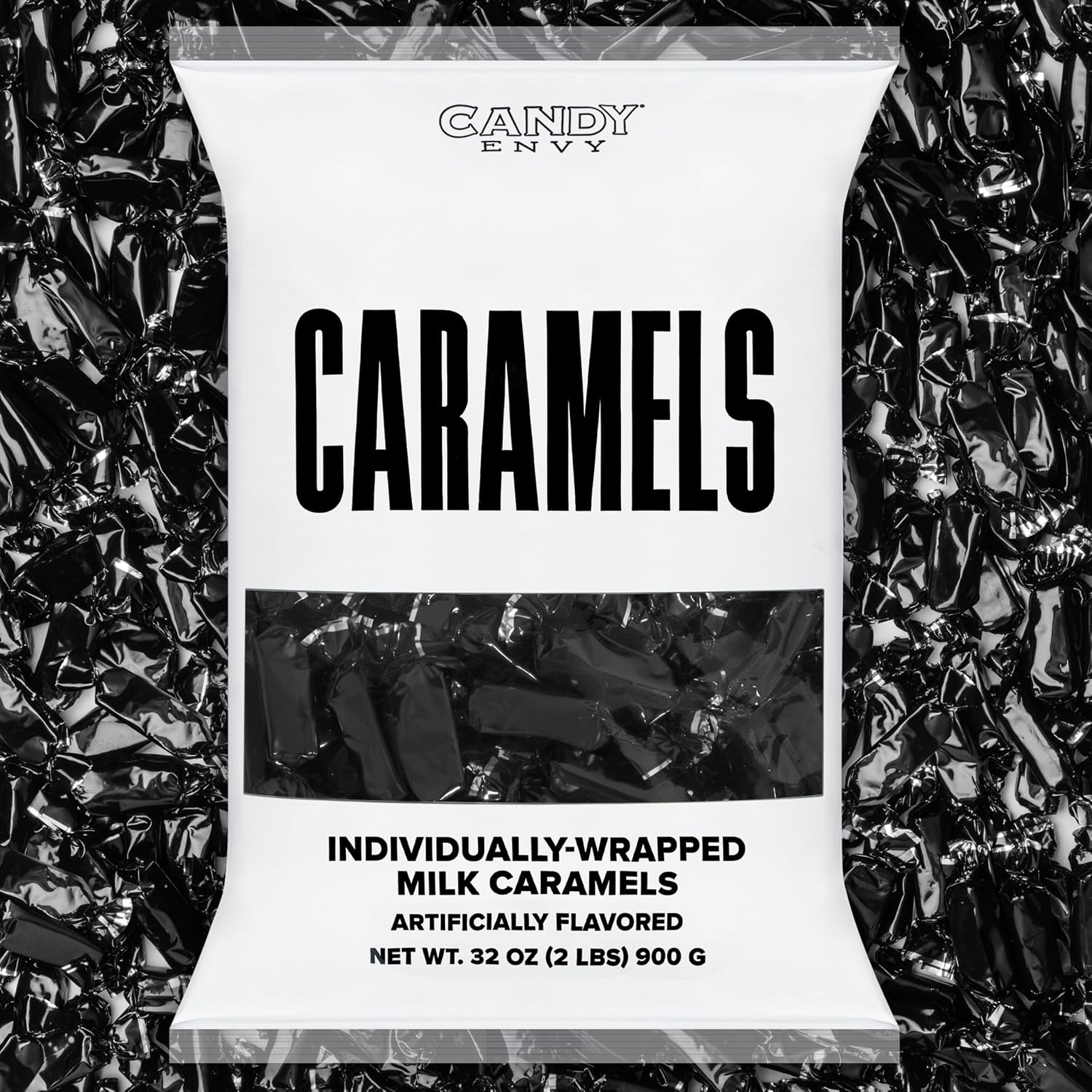Candy Envy - Individually Wrapped Caramels - Black Wrapper - 2 Pound Bulk Black Candy