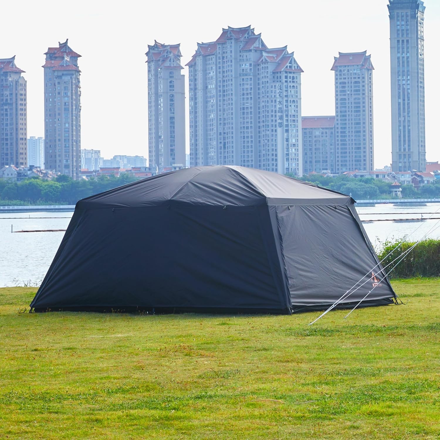 KTT Extra Large Tent 12-14 Person, Family Cabin Tents, 2 Rooms, Straight Wall, 2 Doors 4 Windows with Mesh, Waterproof, Double Layer