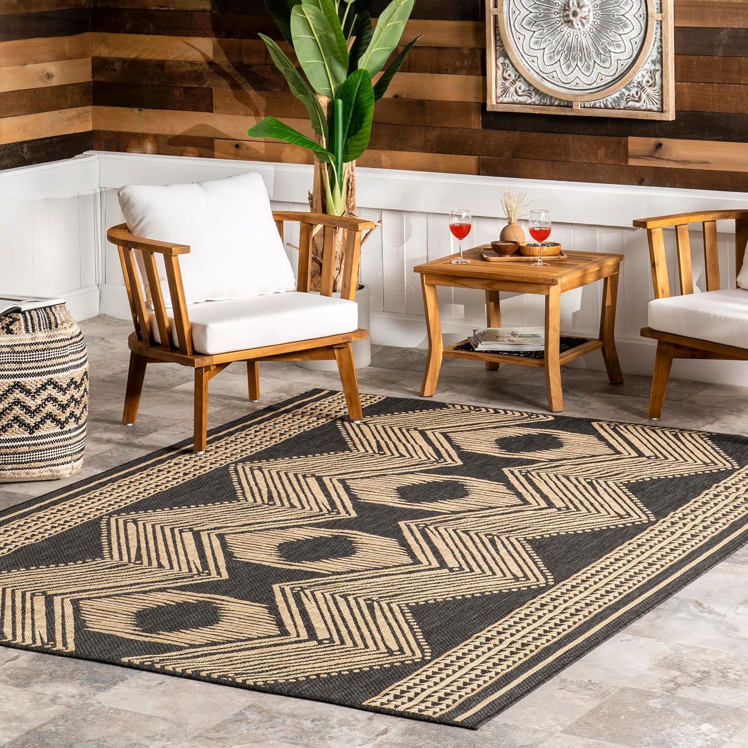 nuLOOM Ranya Light Brown Geometric Indoor/Outdoor Area Rug, 4' x 5'