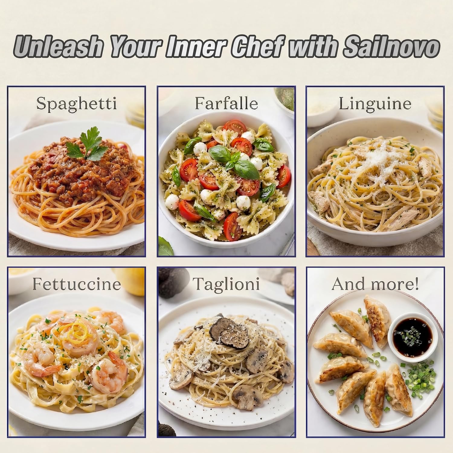 Sailnovo 3-in-1 Pasta Maker with 9-Setting Pasta Roller & Cutters