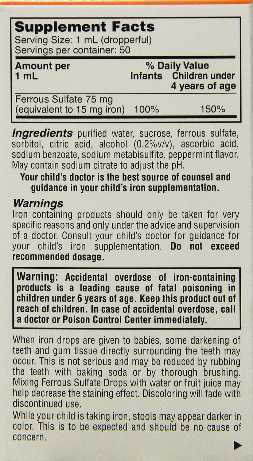 Ferrous Sulfate Iron 15mg/ml Supplement Drops 50ml Bottle -Pack of 3-