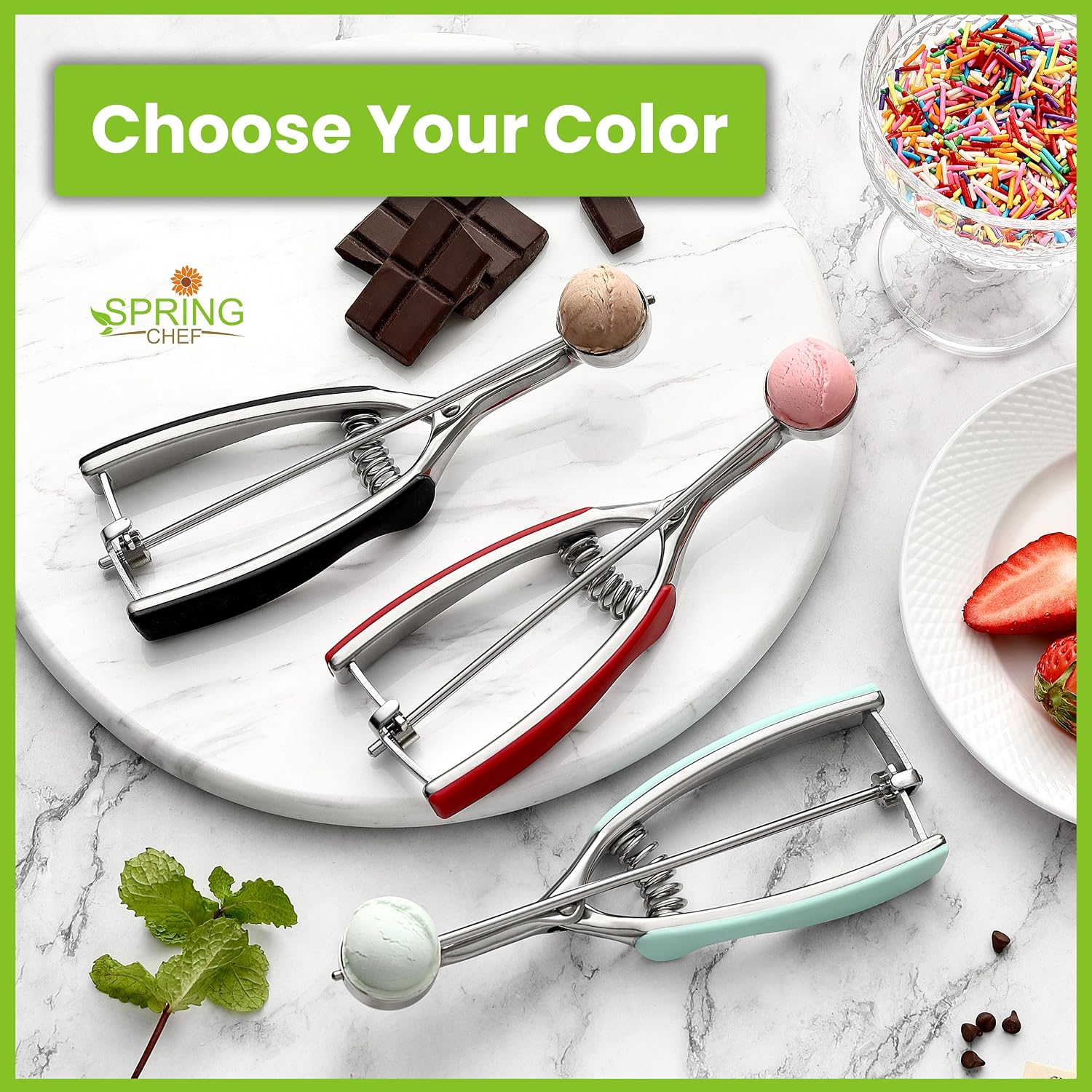 Spring Chef Medium Stainless Steel Cookie Scoop, #40, 1.7 Tablespoon, Black