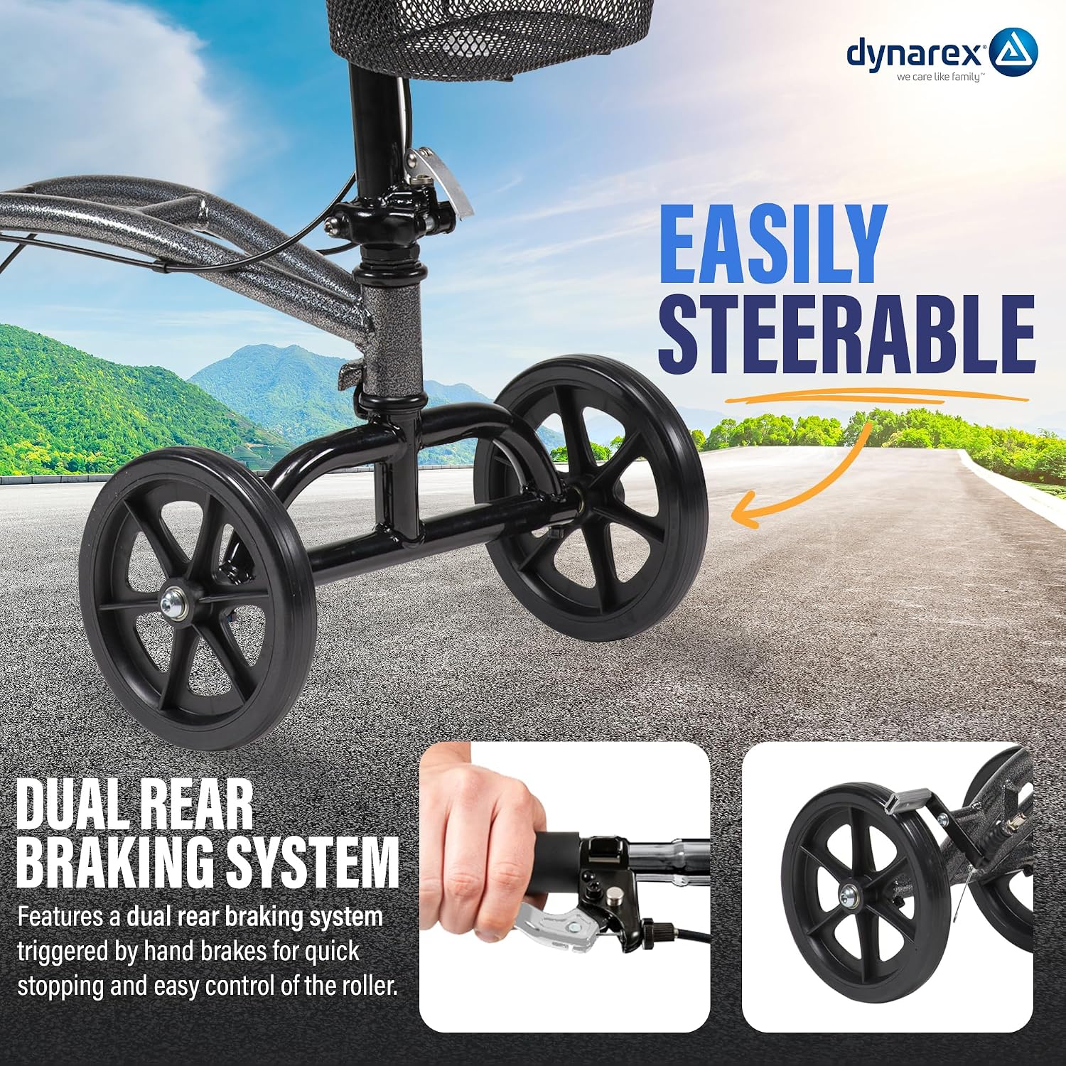 Dynarex Steerable Knee Walker with Basket