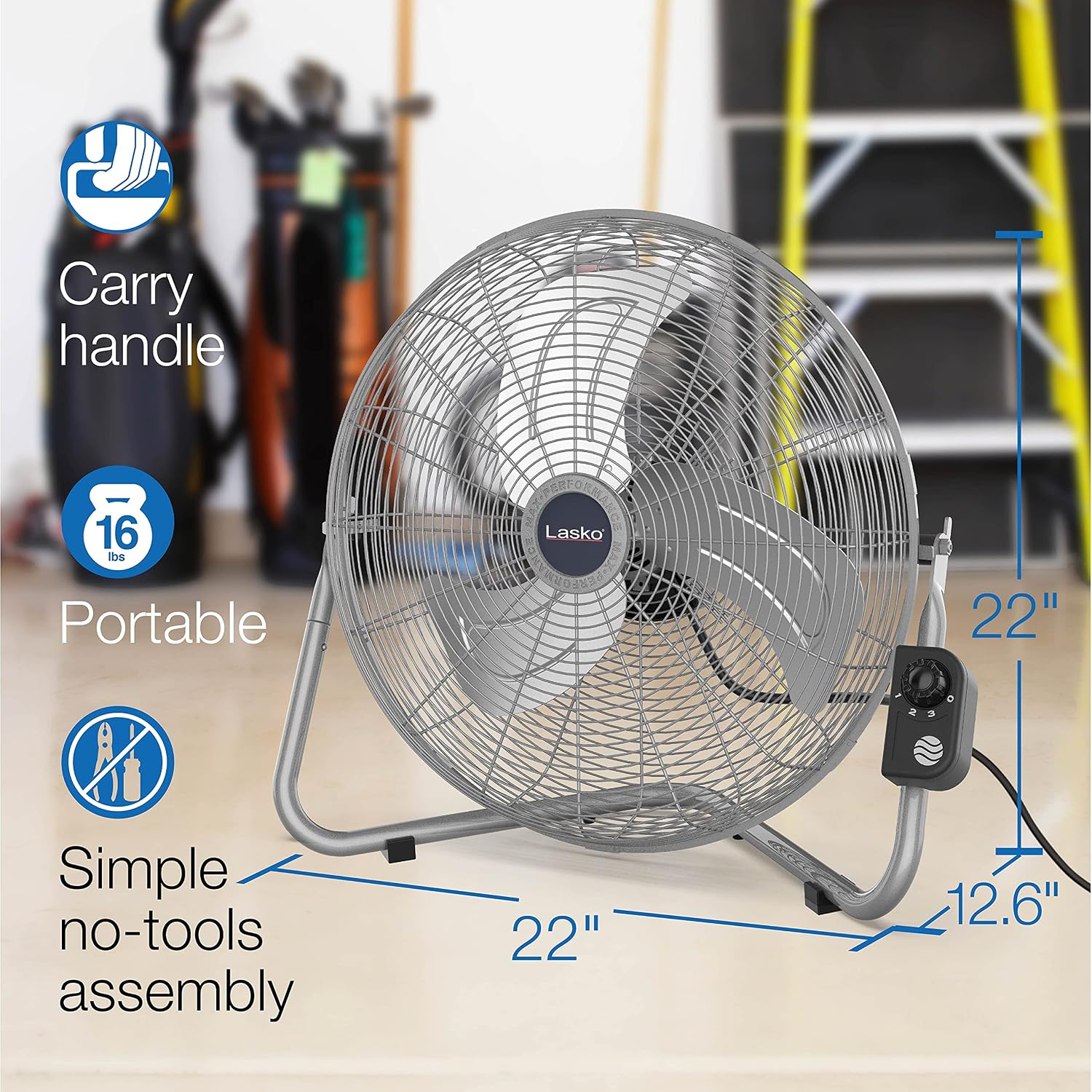 Lasko 20" Black High Velocity Wall Mount Fan with Pivoting Head - 3 Speeds, Ideal Wall Mount Fan or Floor Fans for Home, Garage, Attic, 2264QM