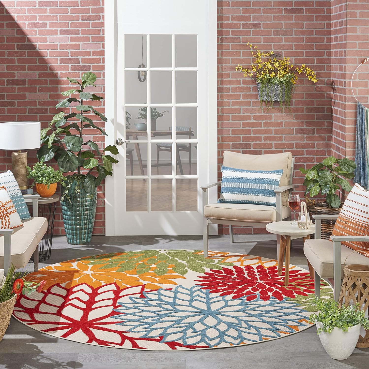 Nourison Home Aloha Indoor/Outdoor Black White 2'8" x 4' Area Rug, Tropical, Botanical, Easy Cleaning, Non Shedding, Bed Room, Living Room