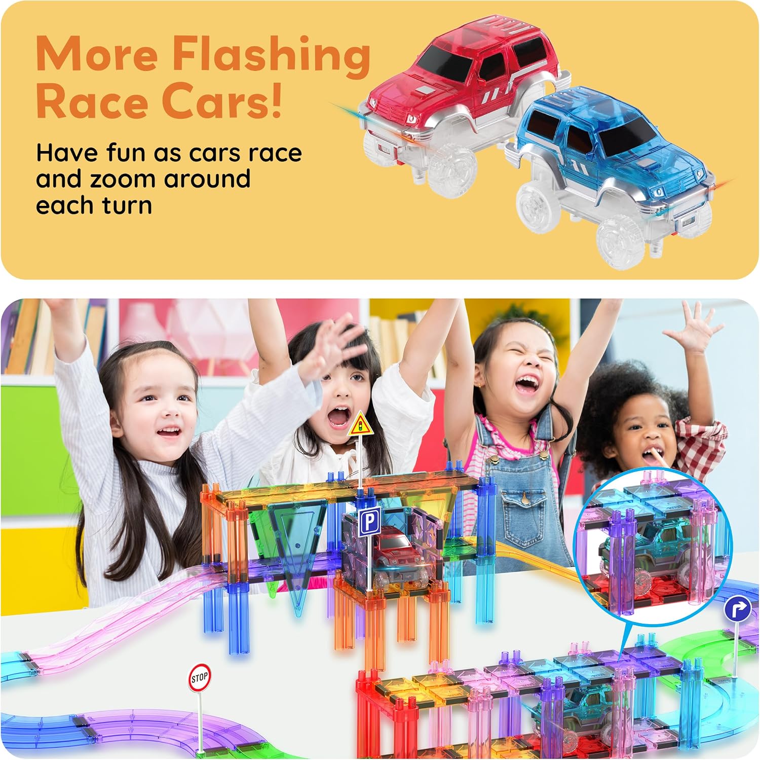 PicassoTiles Race Track Add-On Railway Magnetic Tiles STEM Construction Toy
