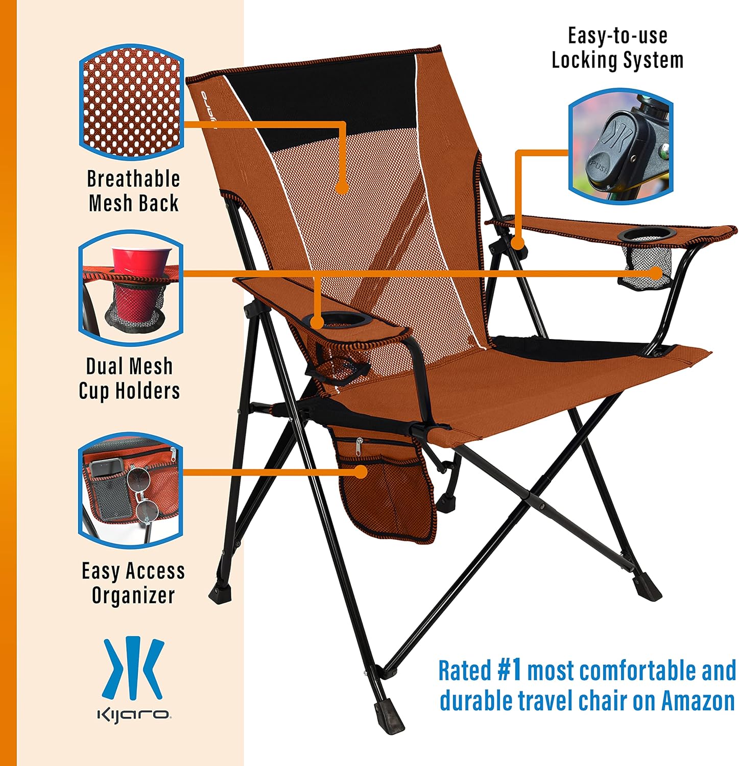Kijaro Dual Lock Portable Camping Chairs - Enjoy the Outdoors with a Versatile Folding Chair for Sports, Lawn - Dual Lock Feature Locks Position – Hanami Pink