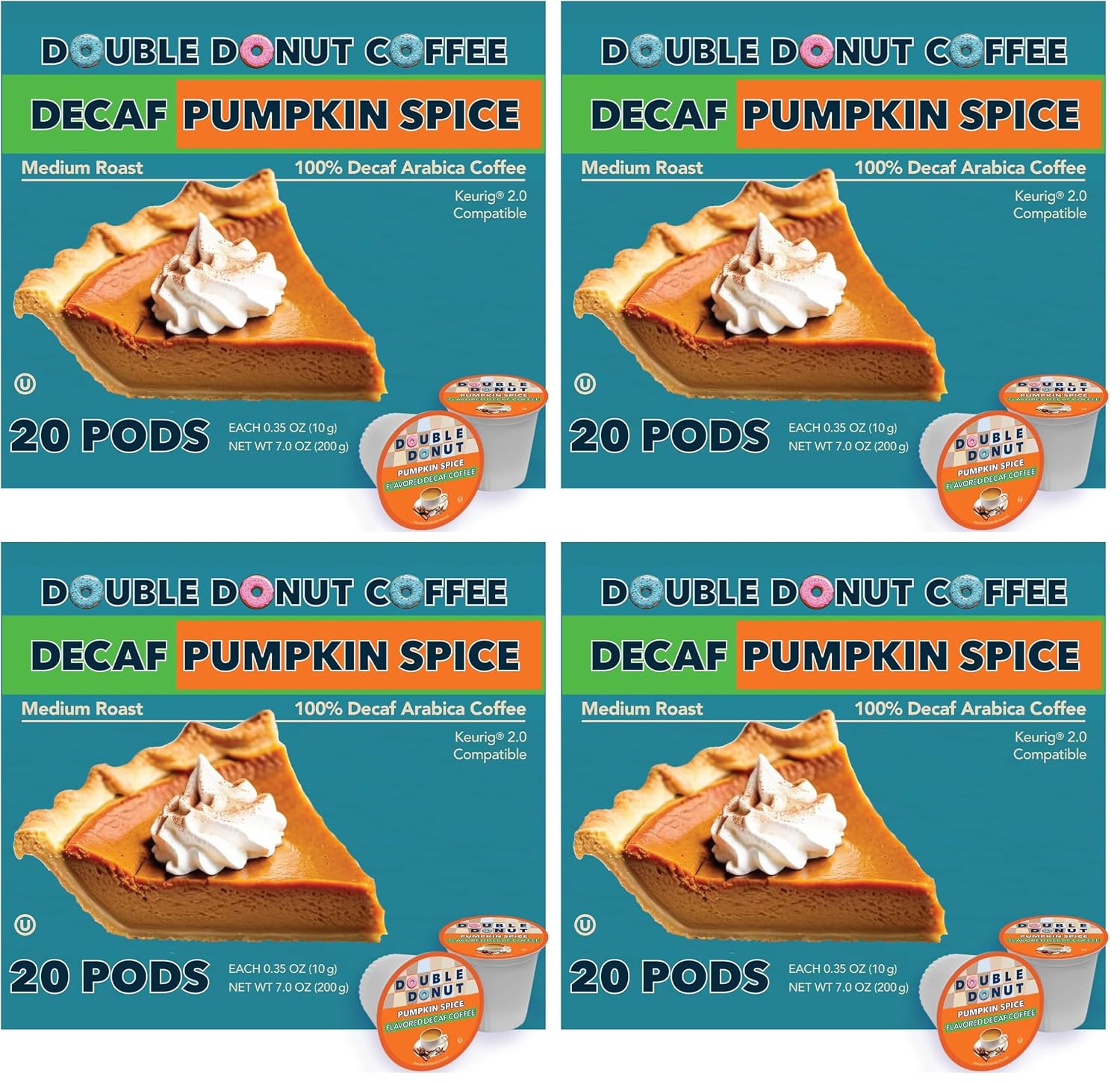Double Donut Coffee Double Donut Medium Roast Decaf Coffee Pods, Classic, for Keurig K-Cup Machines, 24 Single-Serve Capsules per Box