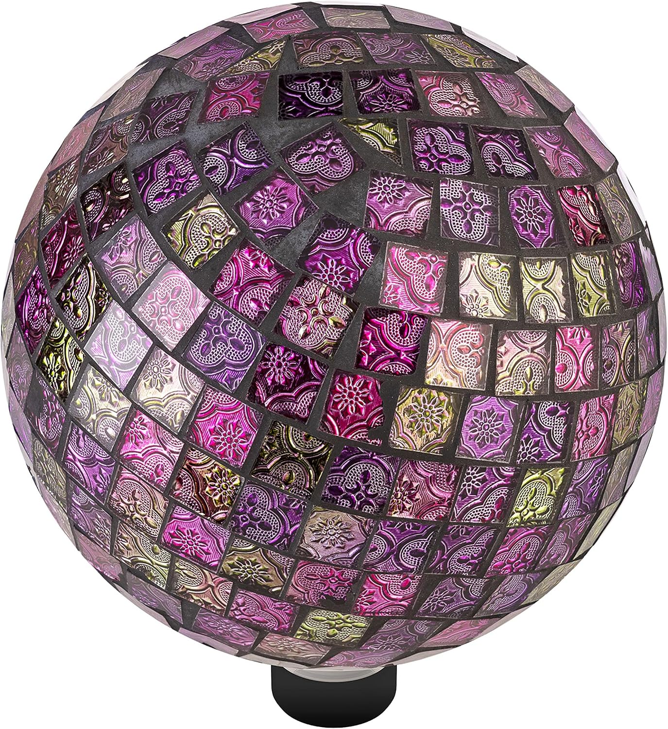 Alpine Corporation 10" Diameter Indoor/Outdoor Glass Mosaic Gazing Globe Yard Decoration, Purple Pearlized Petals Design