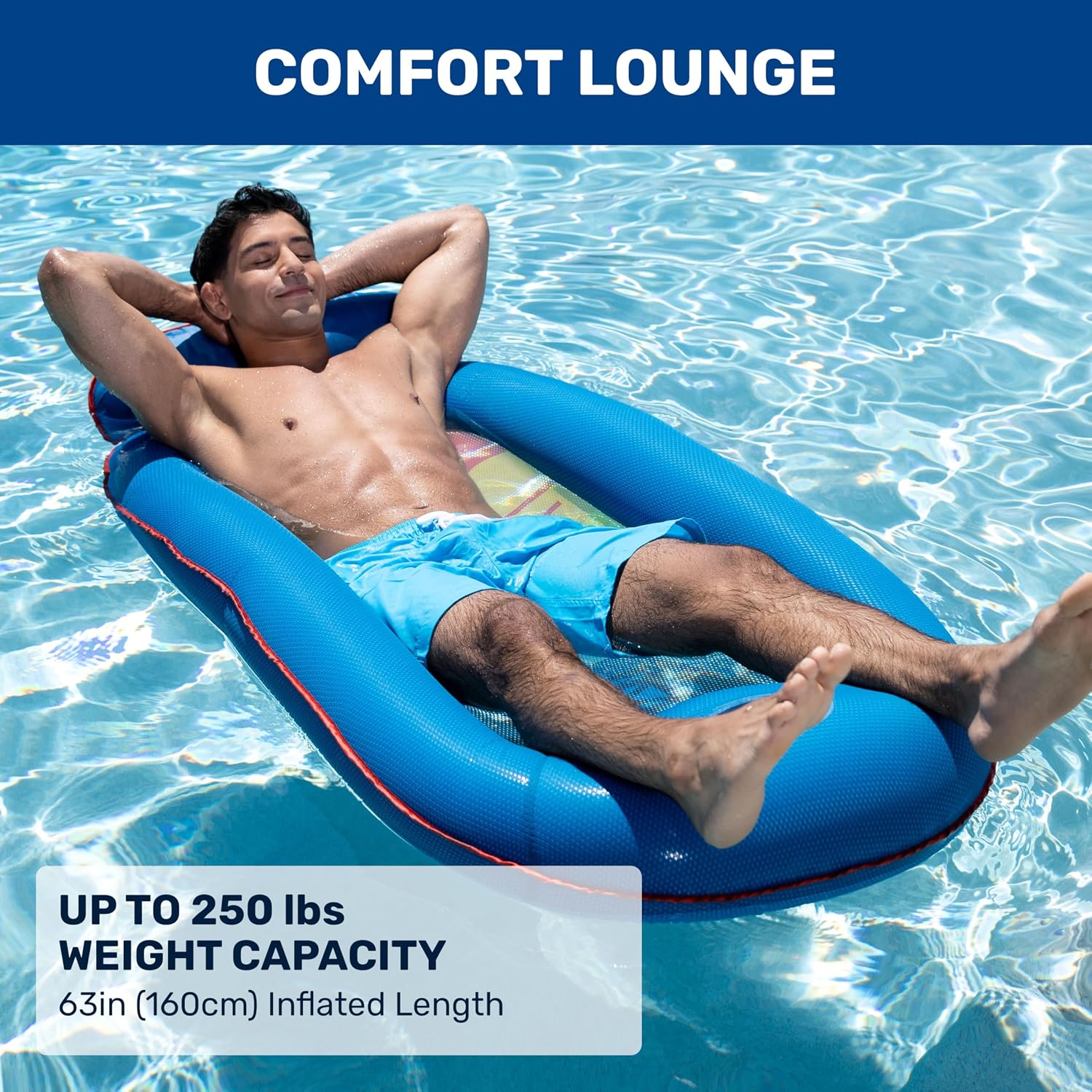 Aqua Comfort Pool Float Lounge – Inflatable Pool Floats for Adults with Headrest and Footrest – Bubble Waves