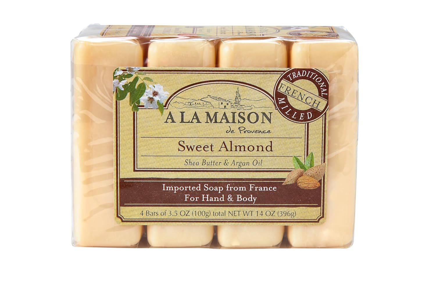 A LA MAISON Sweet Almond Bar Soap - Triple French Milled Natural Moisturizing Hand Soap Bar (4 Bars of Soap, 3.5 oz)