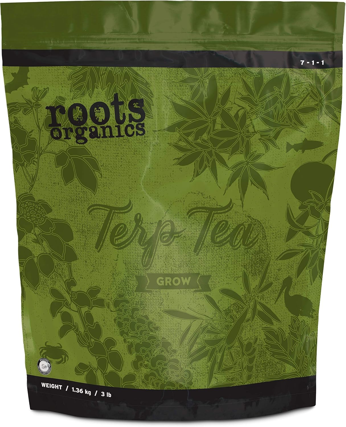 Roots Organics Terp Tea Grow, Micronized Organic Fertilizer with Beneficial Bacteria and Mycorrhizae, 7-1-1 NPK, 3 lb.