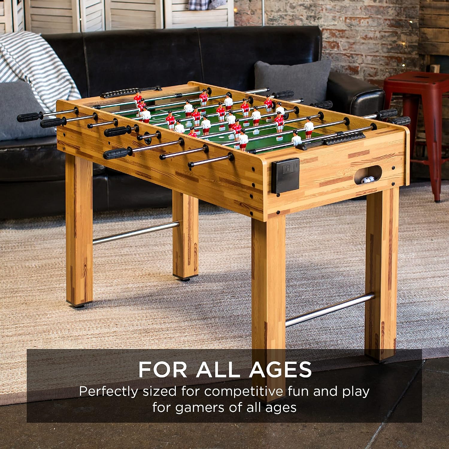 Best Choice Products Foosball Table for Kids and Adults, Game Room Soccer Game Table w/ 2 Balls, 2 Cup Holders, Ergonomic Handles, Chrome Finished Metal Bars