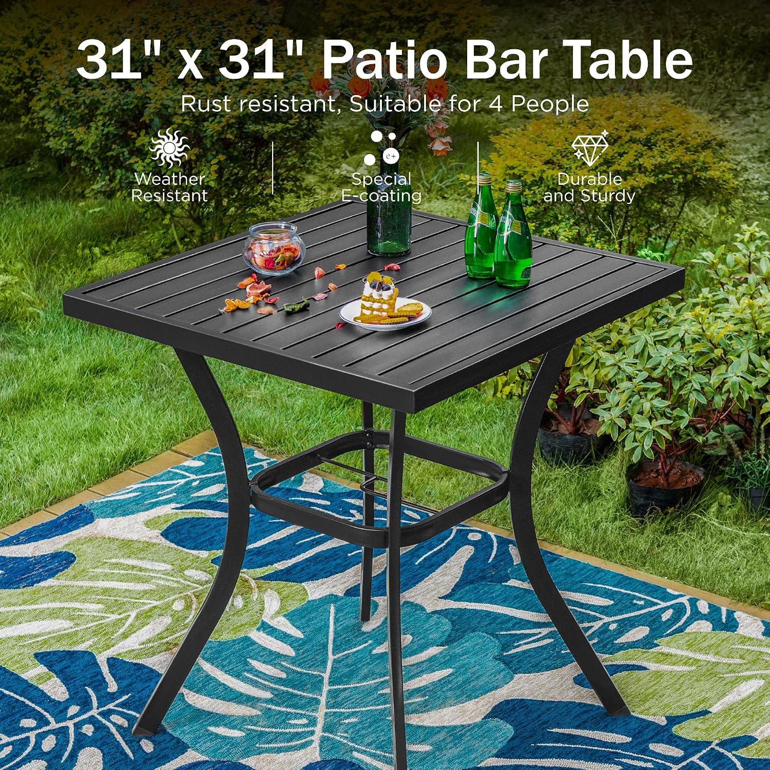 PHI VILLA Outdoor Bar Set 3 PCS Patio Bistro Table & Swivel Stools