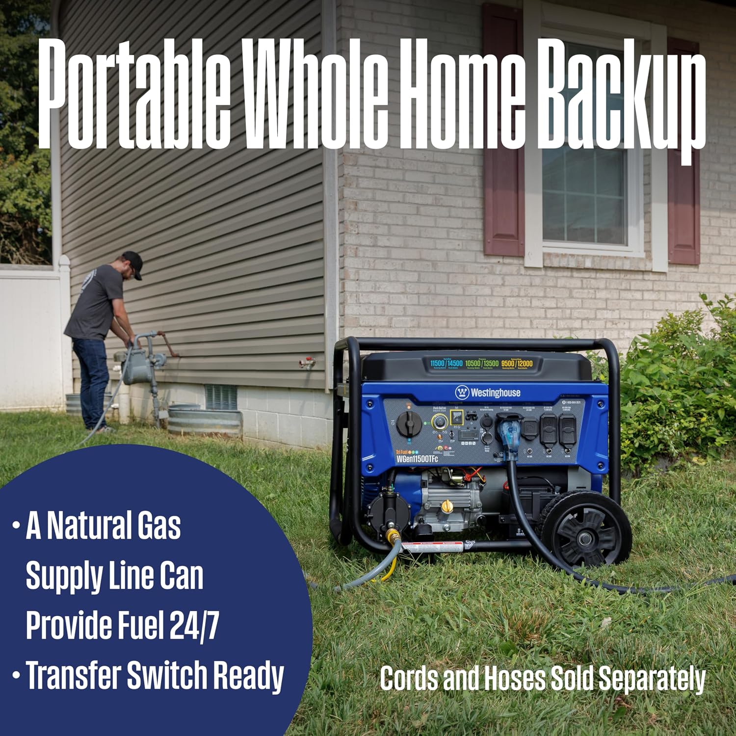 Westinghouse 14500 Peak Watt Tri-Fuel Home Backup Portable Generator, Remote Electric Start, Transfer Switch Ready, Gas, Propane