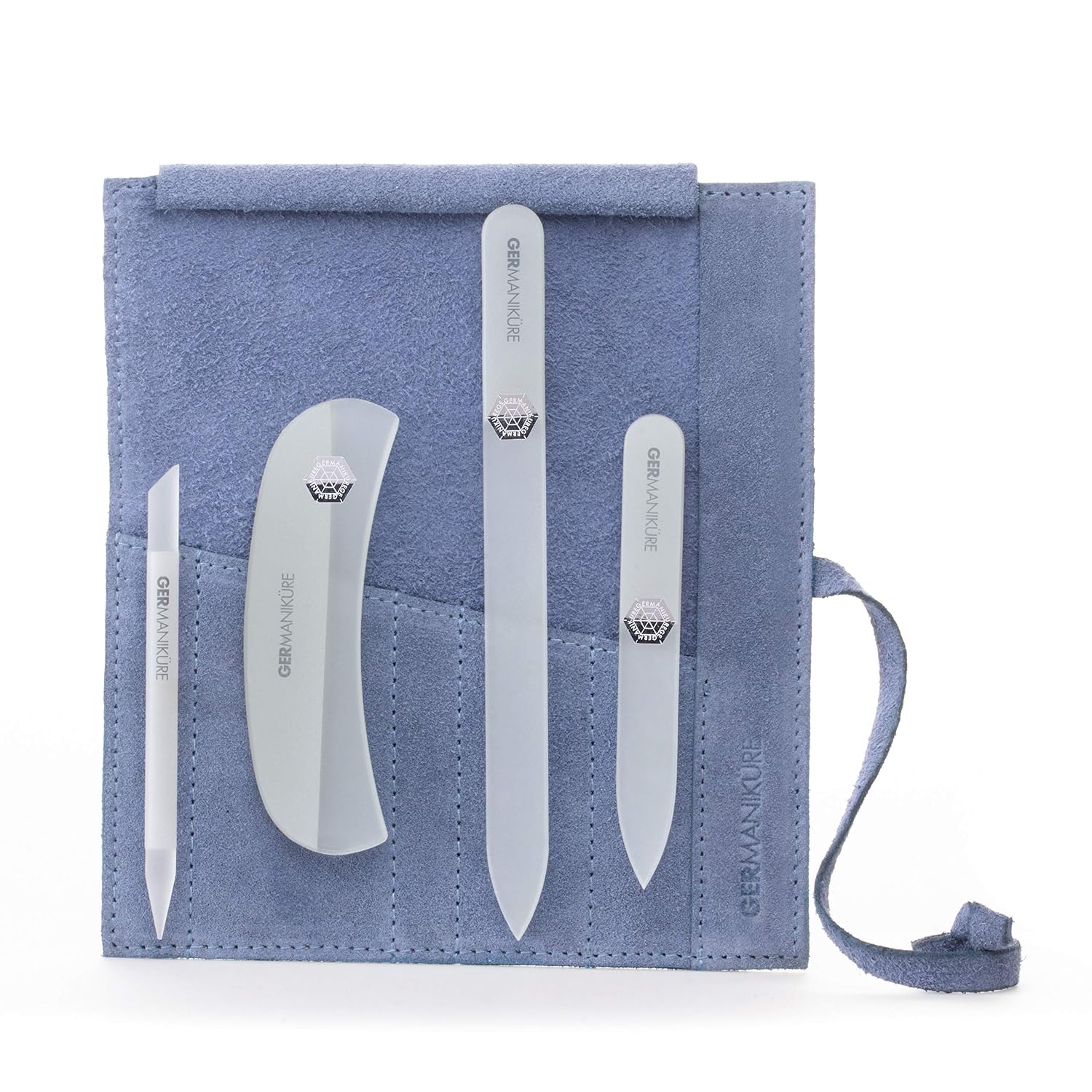 GERMANIKURE 4pc Manicure Nail Care Kit, Solingen Germany, Yellow Suede Roll