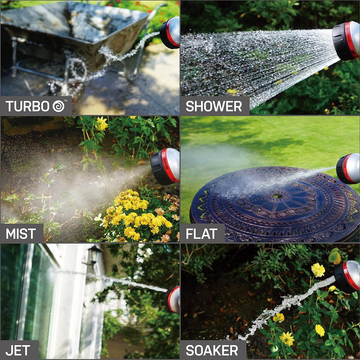 Eden Metal 7-Pattern Hose Nozzle: Thumb Control, Heavy-Duty Zinc Alloy