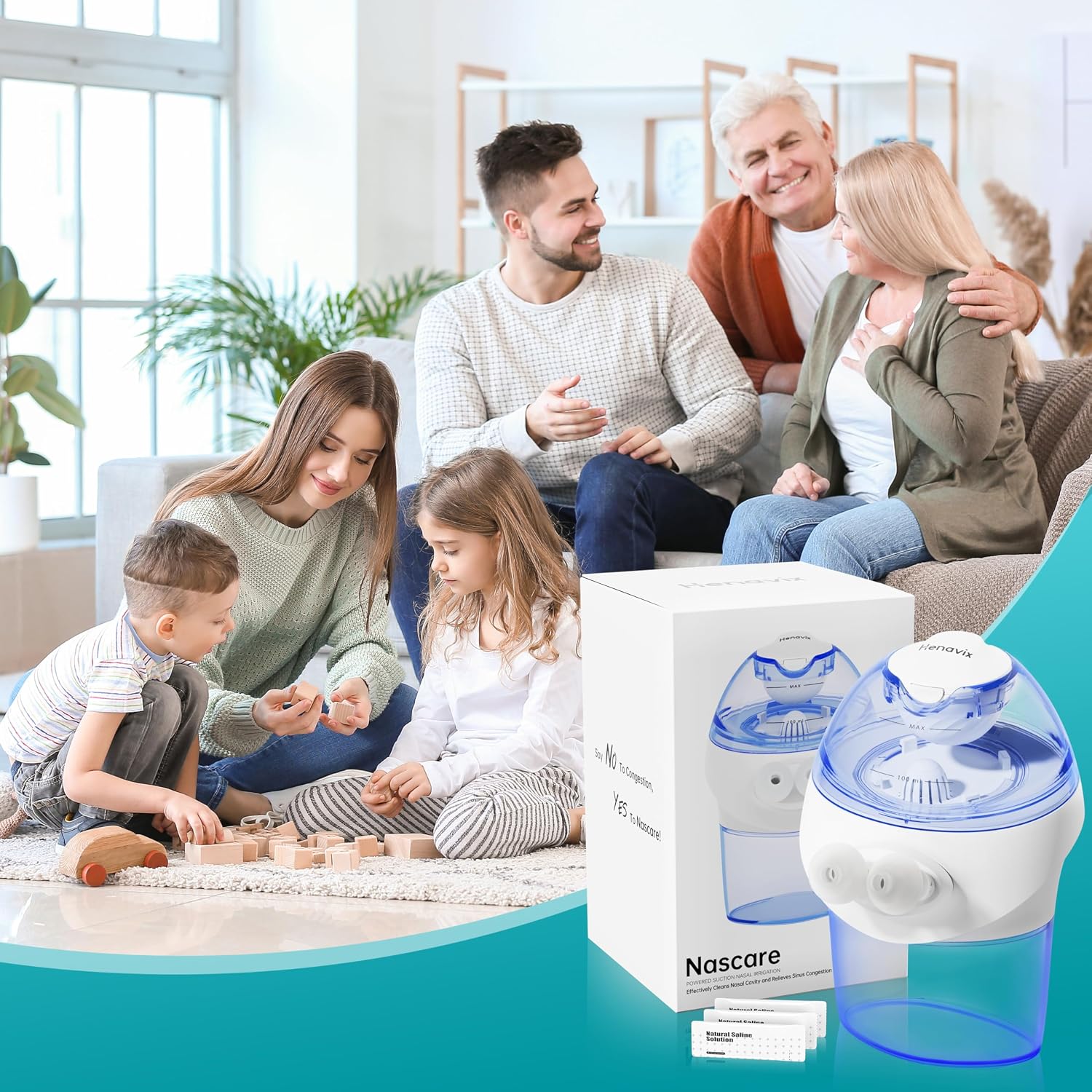 Rechargeable Nasal Irrigation System with 15 Saline Packets, Upgraded Sinus Rinse Kit with 40° Auto-Stop & Self-Cleaning, Nose Cleaner for Relieving Nasal Discomfort, Portable for Home & Travel