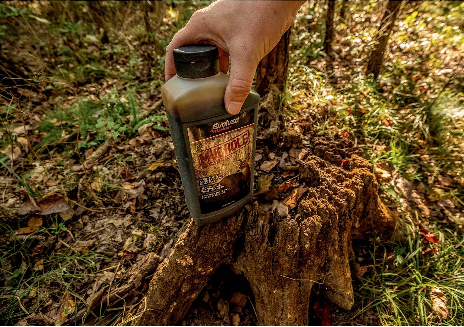 Evolved Habitats Mudhole Molasses Enriched Liquid Deer Mineral Attractant - Powerful Ready-to-Use Year-Round Beneficial Food Supplement for Deer