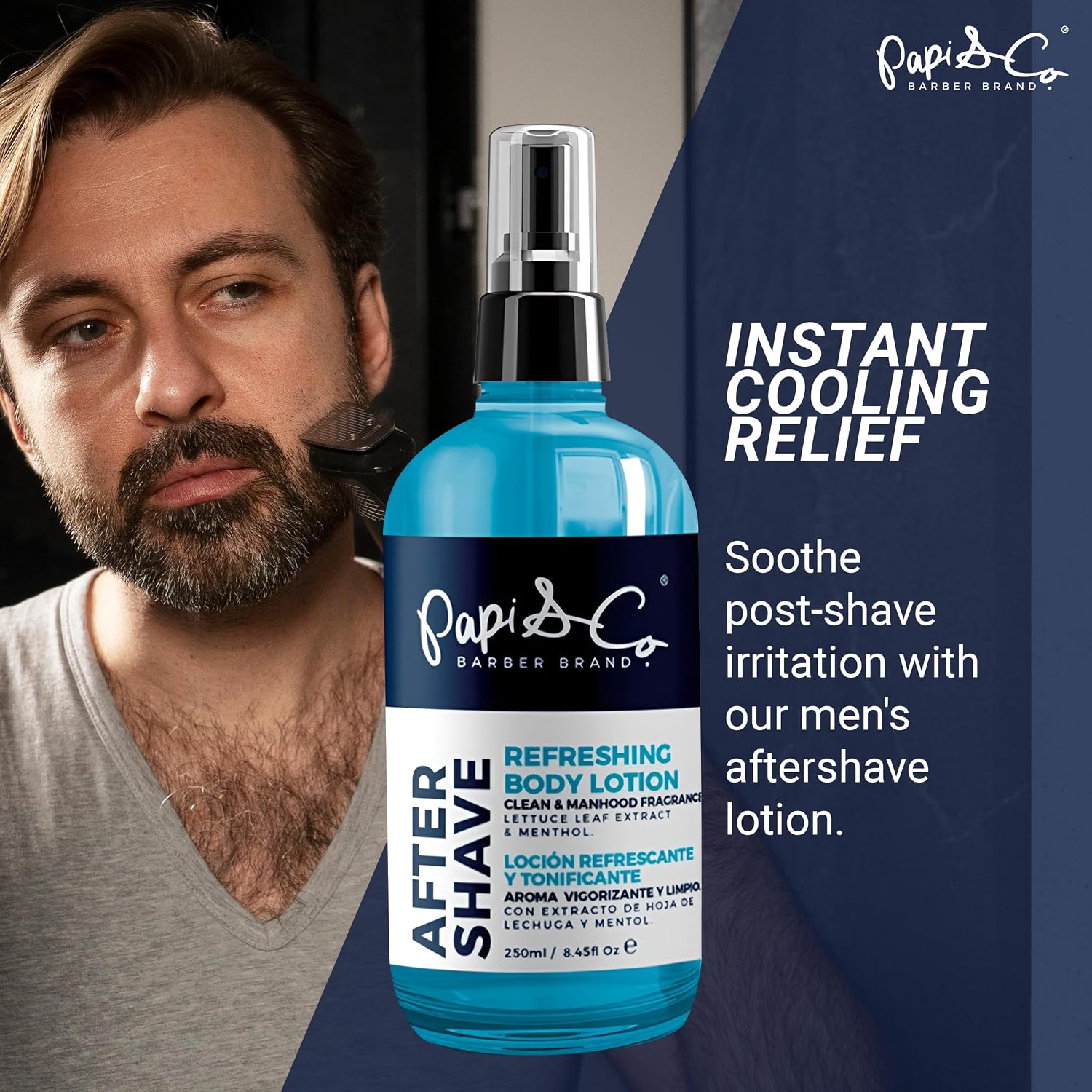 PAPI & CO. After Shave Lotion for Men, Refreshing Post Shave Body Lotion with Menthol & Lettuce Leaf Extract