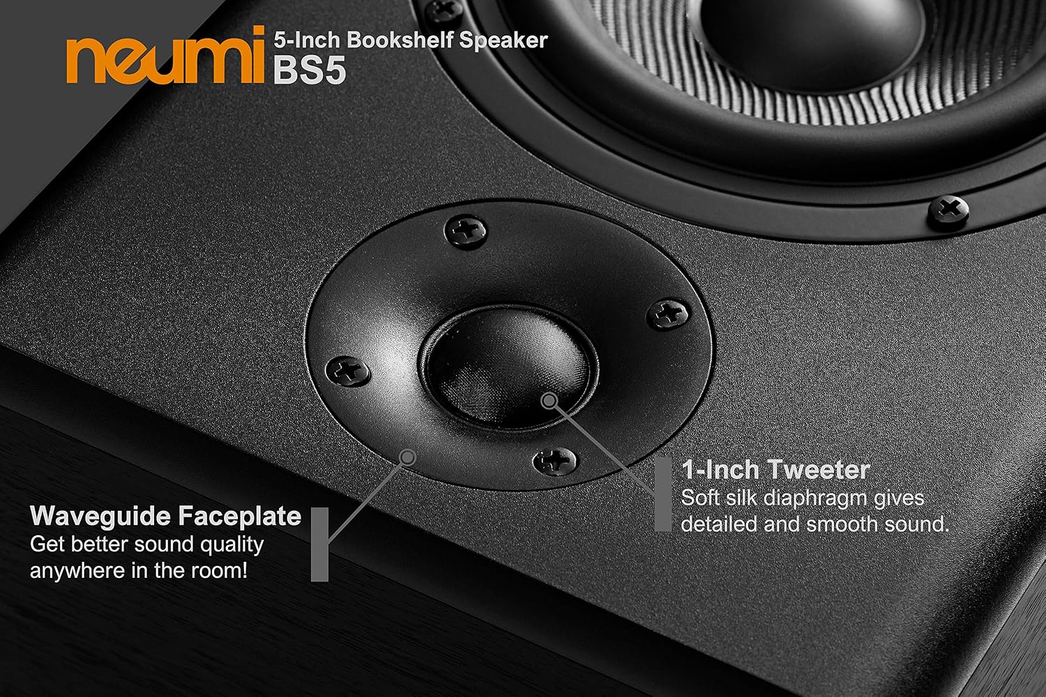 NEUMI BS5 Passive Bookshelf Speakers, 5-Inch Woofer, Dark Wood, 1 Pair