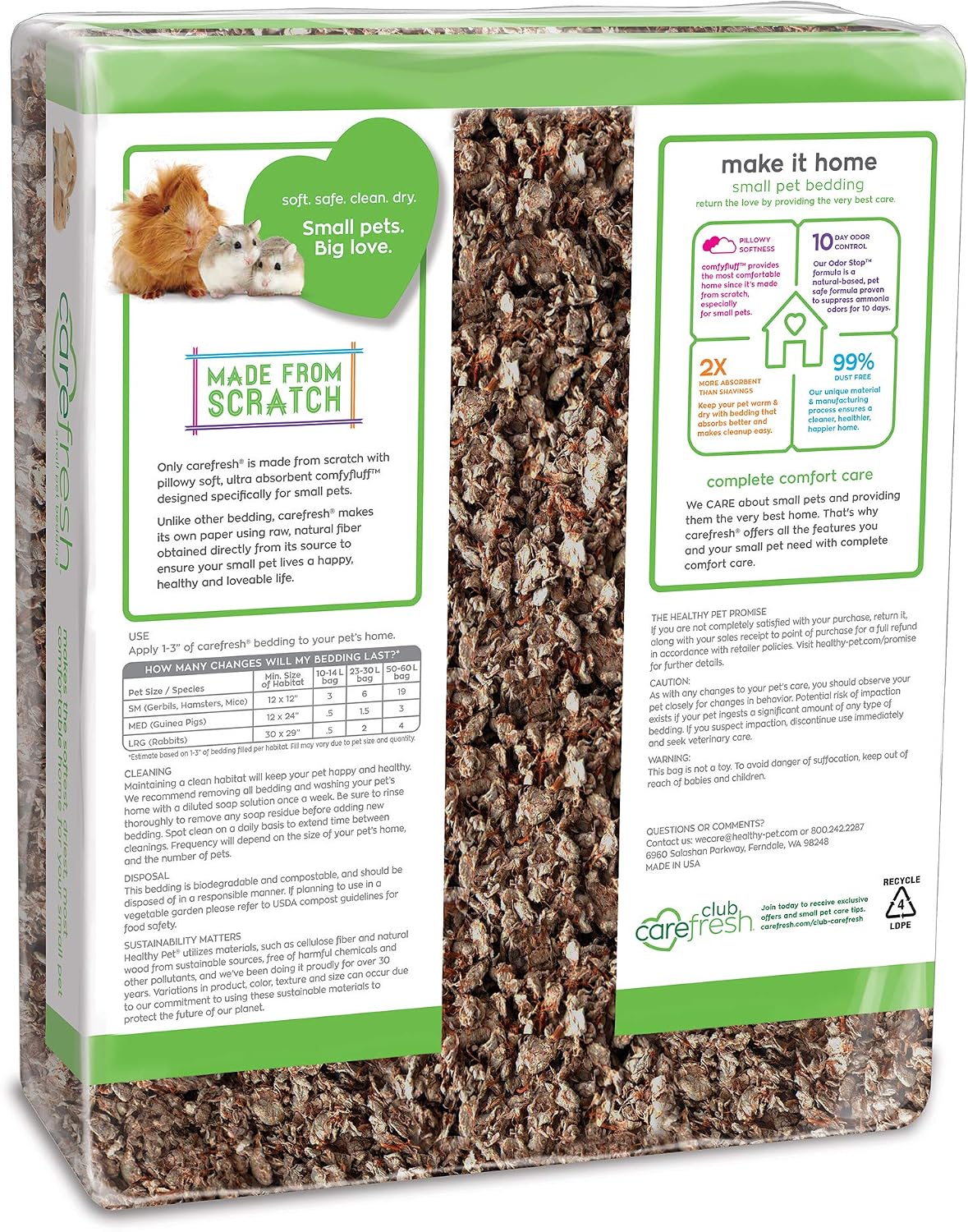 carefresh 99% Dust-Free White Natural Paper Small Pet Bedding with Odor Control, 10L, White