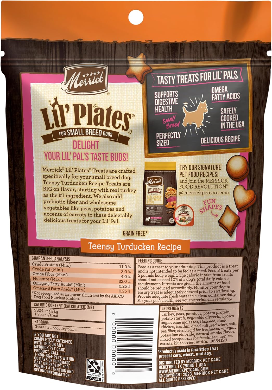 Merrick Lil’ Plates Grain Free Small Dog Treats, Natural Training Treats For Small Dogs, Teensy Turducken - 5 oz. Pouch