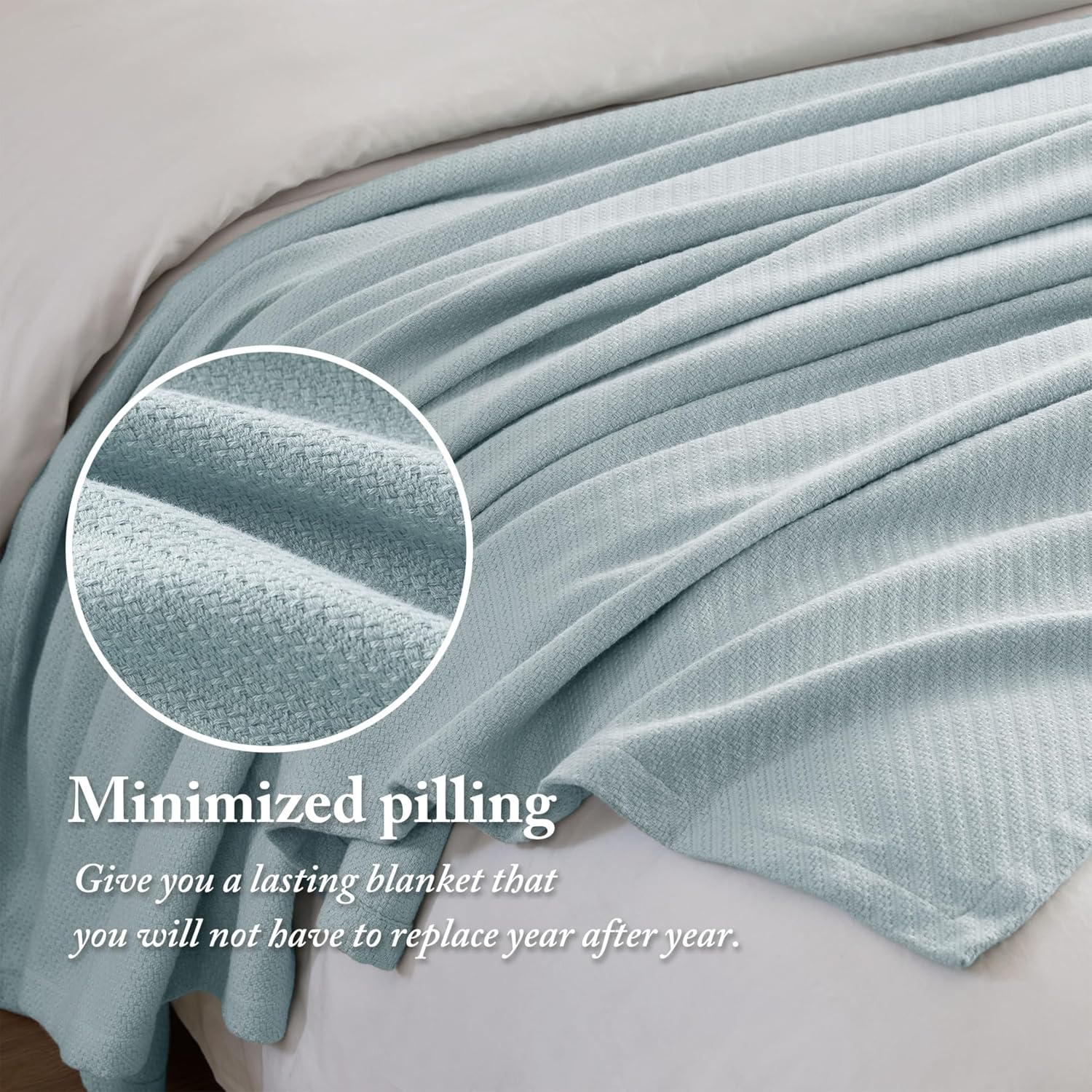 Madison Park Liquid Cotton Luxury Blanket Premium Soft Cozy 100% Ring Spun Cotton For Bed , Couch or Sofa, Full/Queen, Light Blue | Breathable Fabric for Bed or Couch, Diamond Pattern, Lightweight, OEKO-TEX Certified