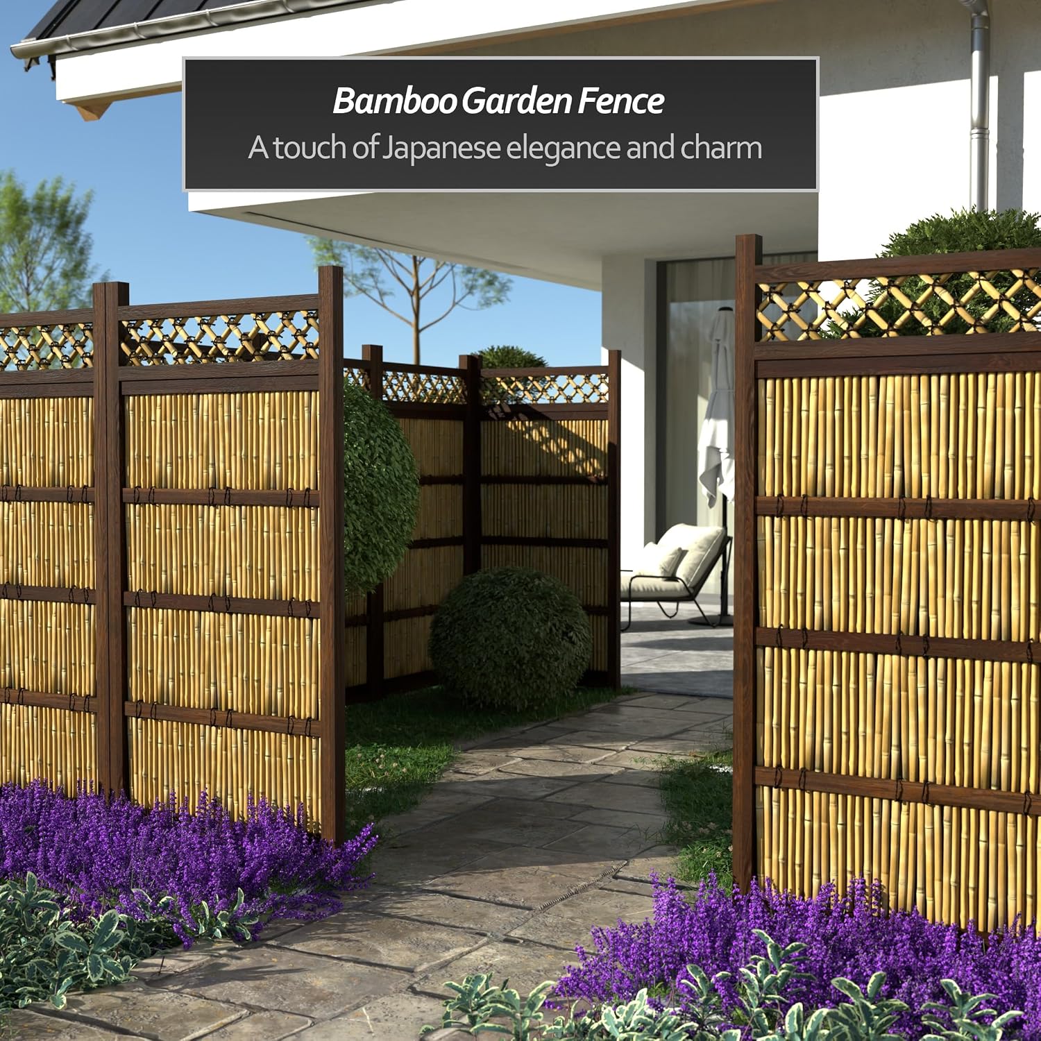 Red Lantern 4 x 1.5 ft. Japanese Bamboo Kumo Fence Panel, 4ft. x 2ft, Brown