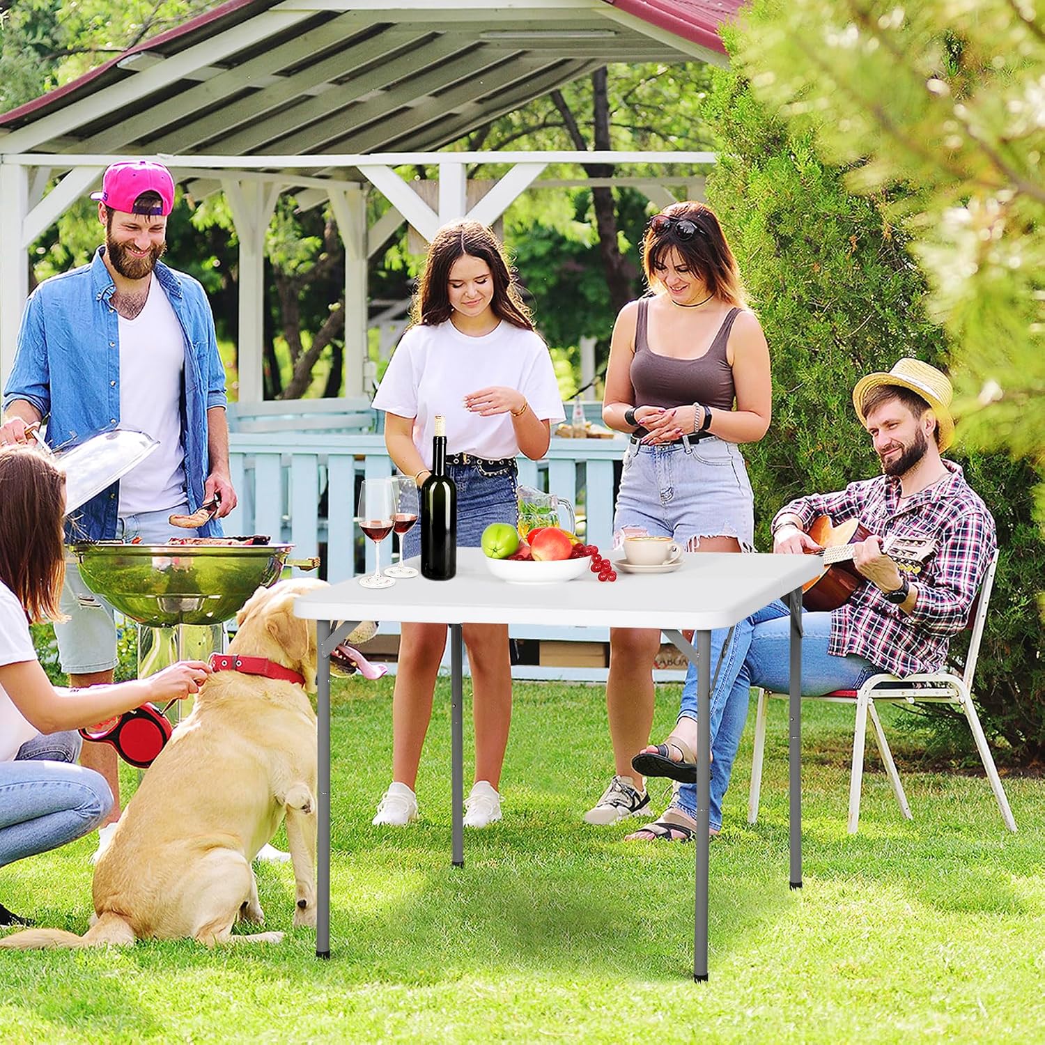 ZENY 6ft Folding Table, Portable Picnic Table, Plastic Table for Indoor Outdoor Picnic, Party, Camping, Heavy Duty Fold-up Table with Handle, White