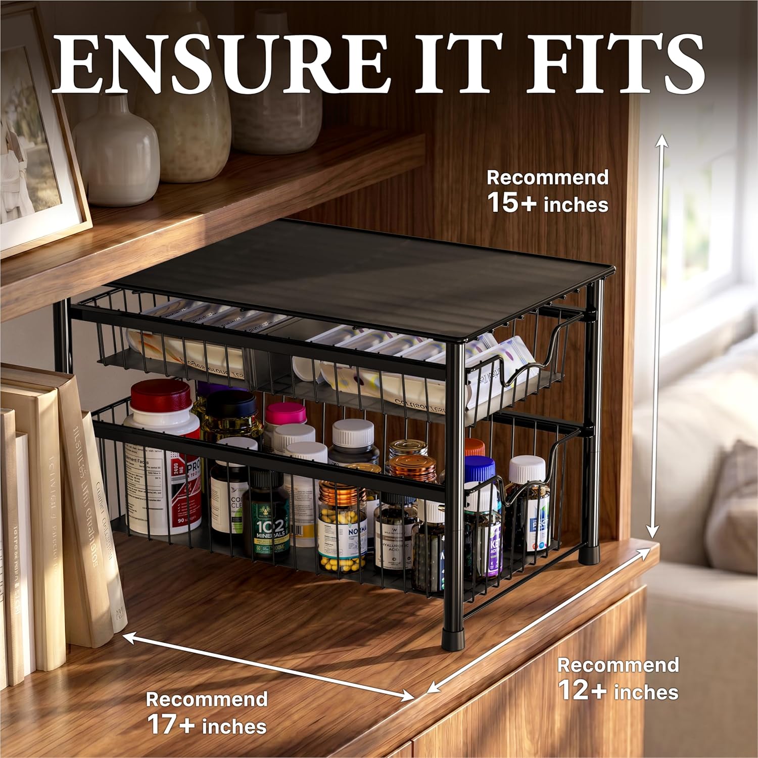 Simple Houseware Stackable 3 Tier Sliding Basket Organizer Drawer, Chrome