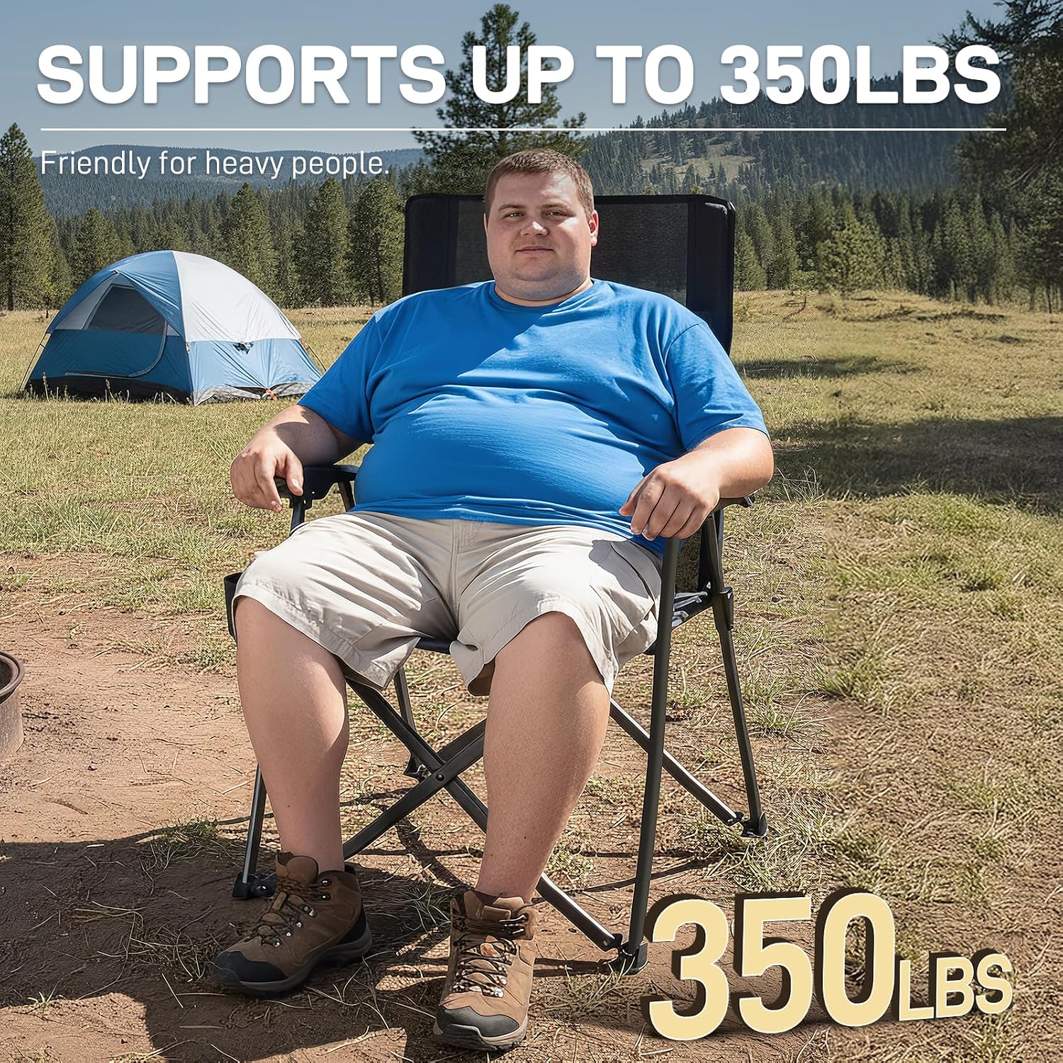 EVER ADVANCED Reclining Camping Chairs for Adult Supports 350lbs Mesh Black | Lightweight, Folding Recliner with Adjustable Back
