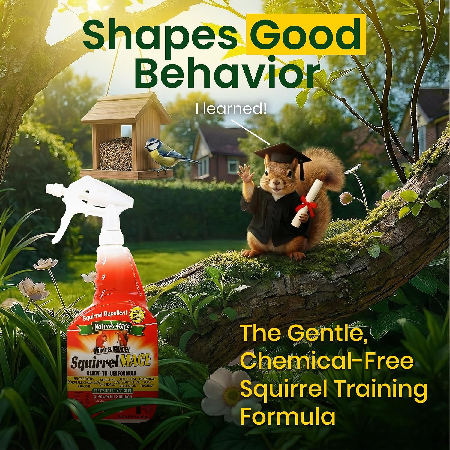 Nature's Mace Squirrel Mace Repellent 40 oz Spray | Squirrel and Chipmunk Repellent, Keep Squirrels Out of Your Garden, Attic, Bird Feeders, Fruit Trees, Plants, Potted Plants.
