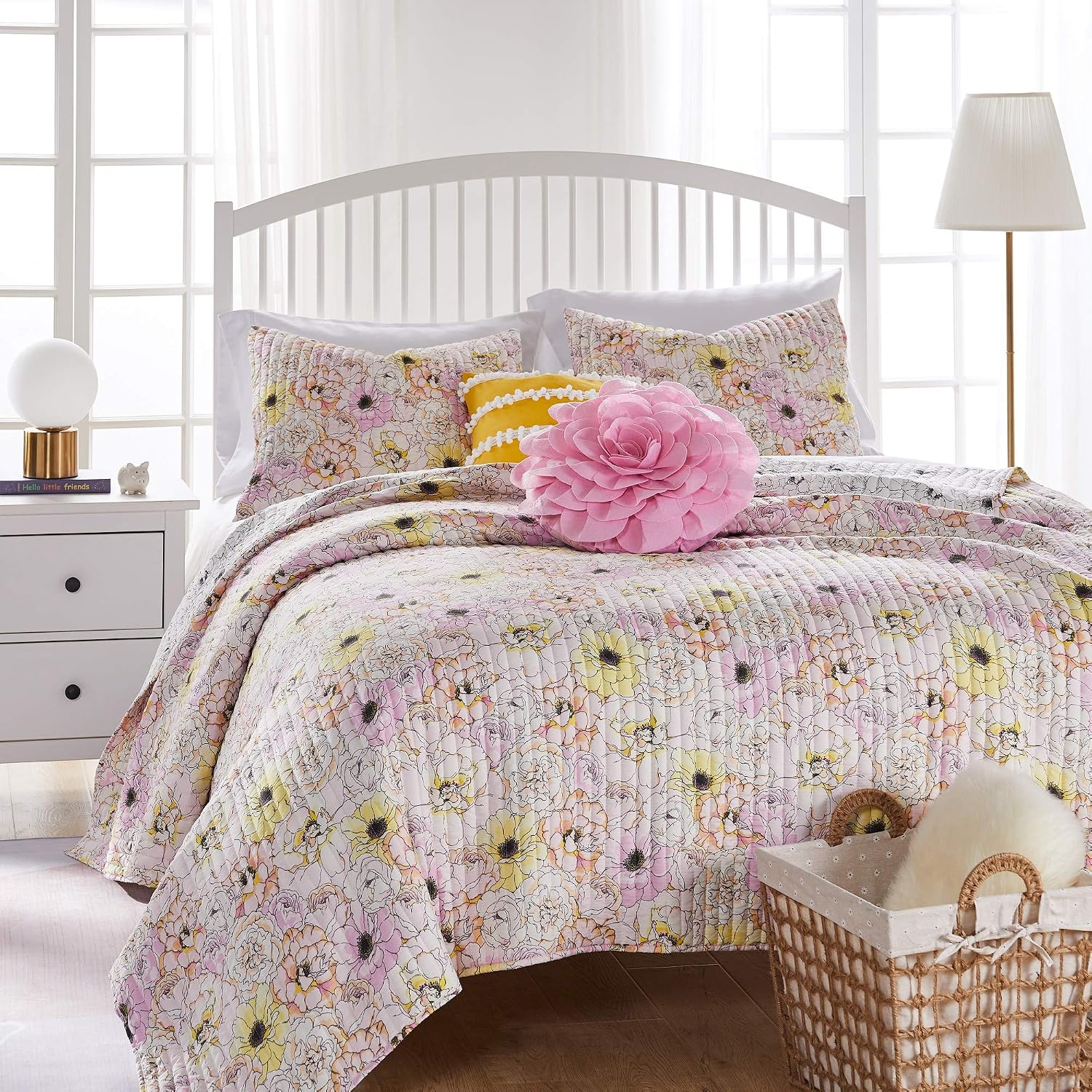 Greenland Home Fashions Ultra-Soft, Reversible, Brushed Microfiber Quilt Set, 3-Piece Full/Queen, Misty Bloom