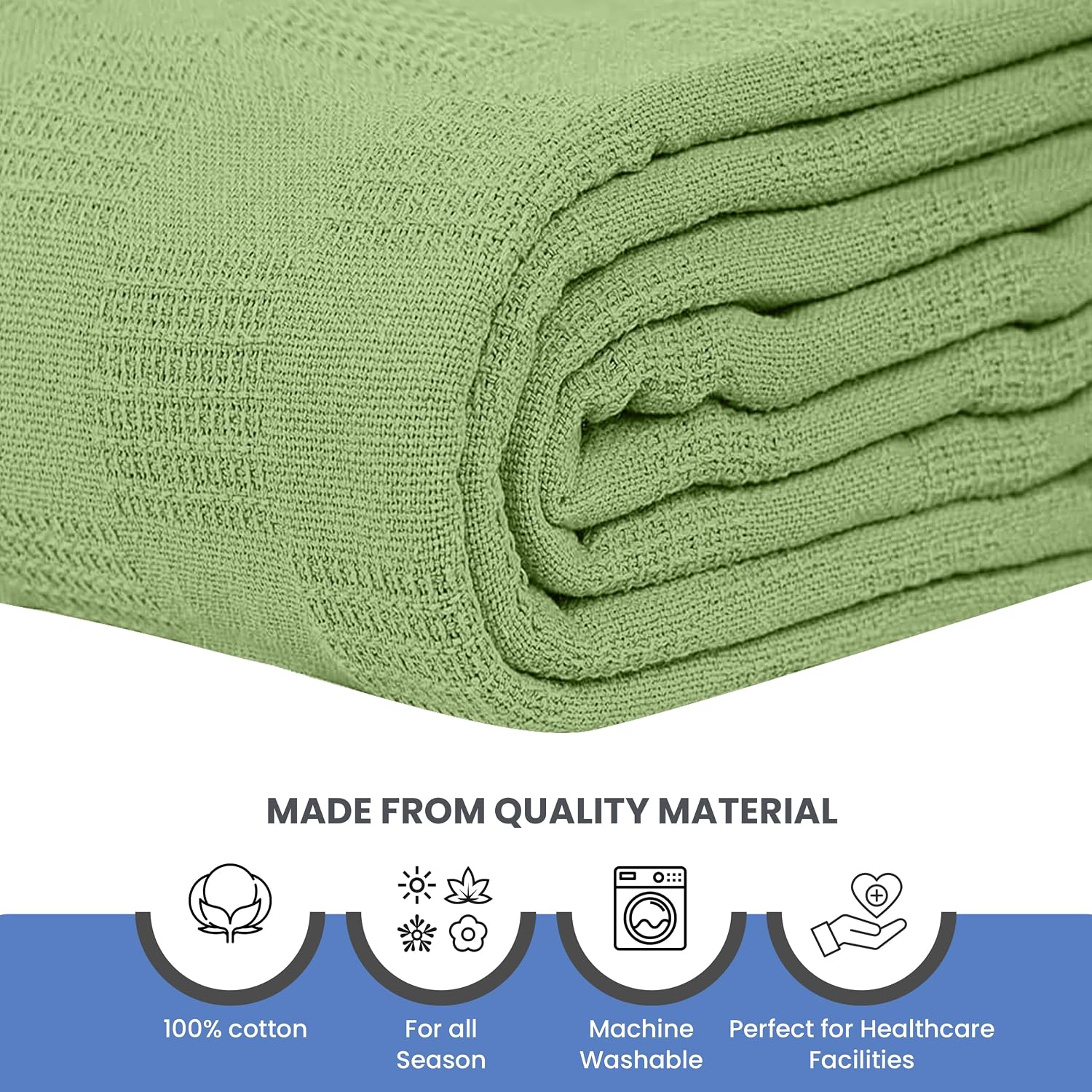 Linteum Textile Hospital Thermal SNAGLESS Spread Blanket, 100% Cotton (74x100 in, Blue)
