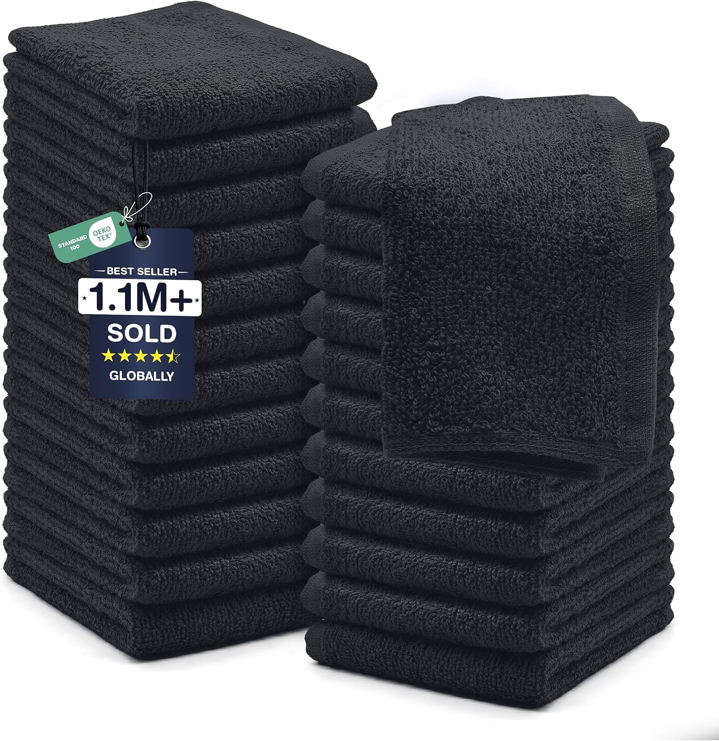 DAN RIVER 24 Pack Cotton Wash Cloths Set for Showering [12x12] White