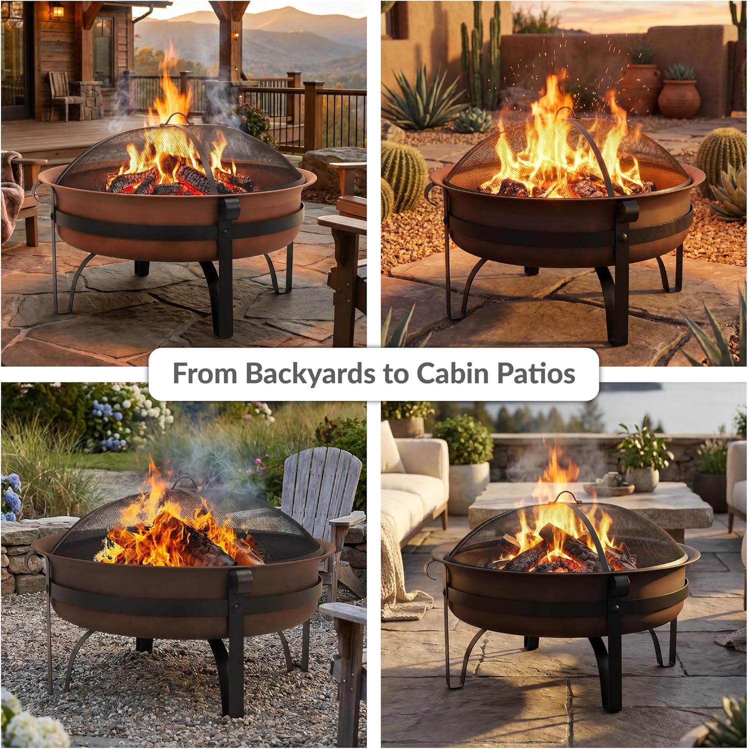 Sunnydaze Round Patio Fire Pit for Outside Wood Burning, Dark Bronze, 29"